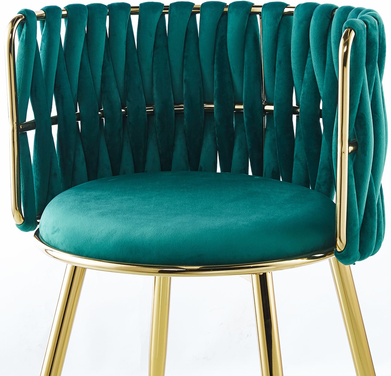 Kayoom Polsterstuhl »Stuhl Melly 125 2er-Set,tolles Design der Rückenlehne, runde Sitzfläch«, (Set), 2 St., ausgefallen geflochtene Rückenlehne, Samtbezug, goldene Beine