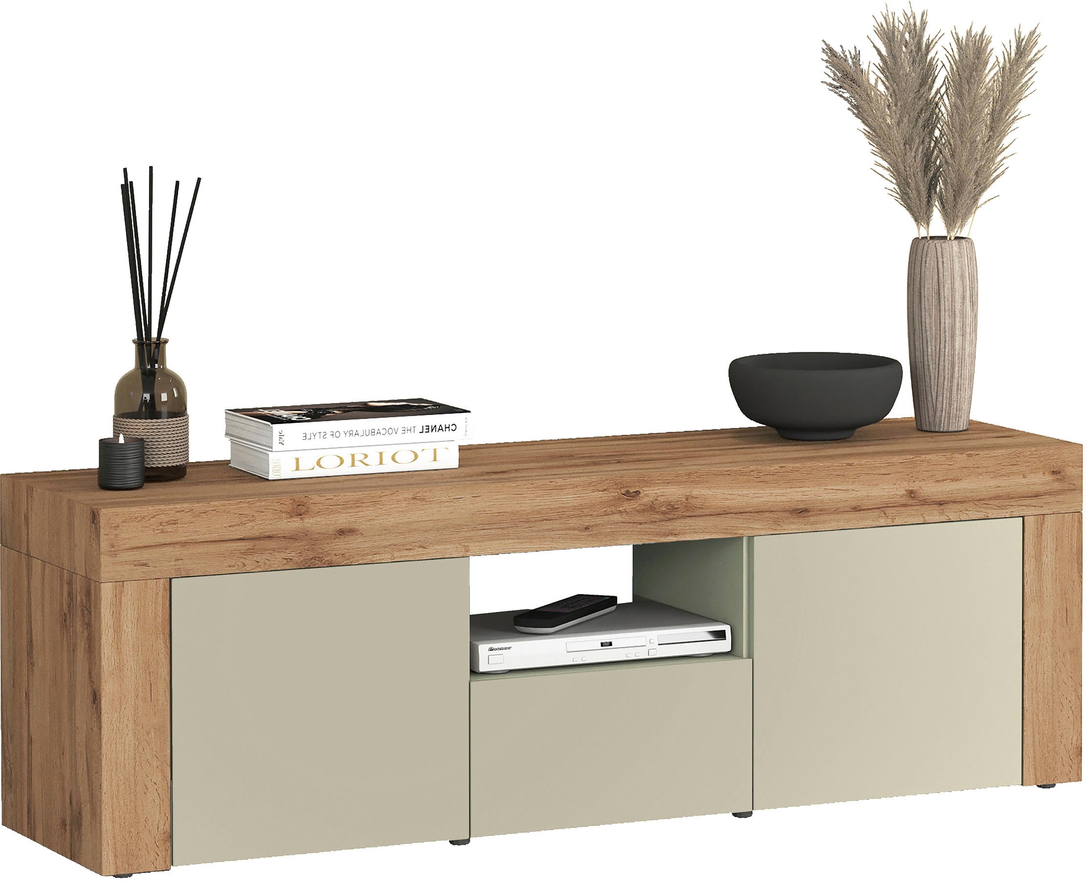 INOSIGN Lowboard »CHRONOS Breite 155 cm mit 2 Türen, 1 Schublade,1 offenes Fach«, (1 St.), TV-Board, Sideboard niedrig, Grifflos mit Push to Open 'Made in Italy'