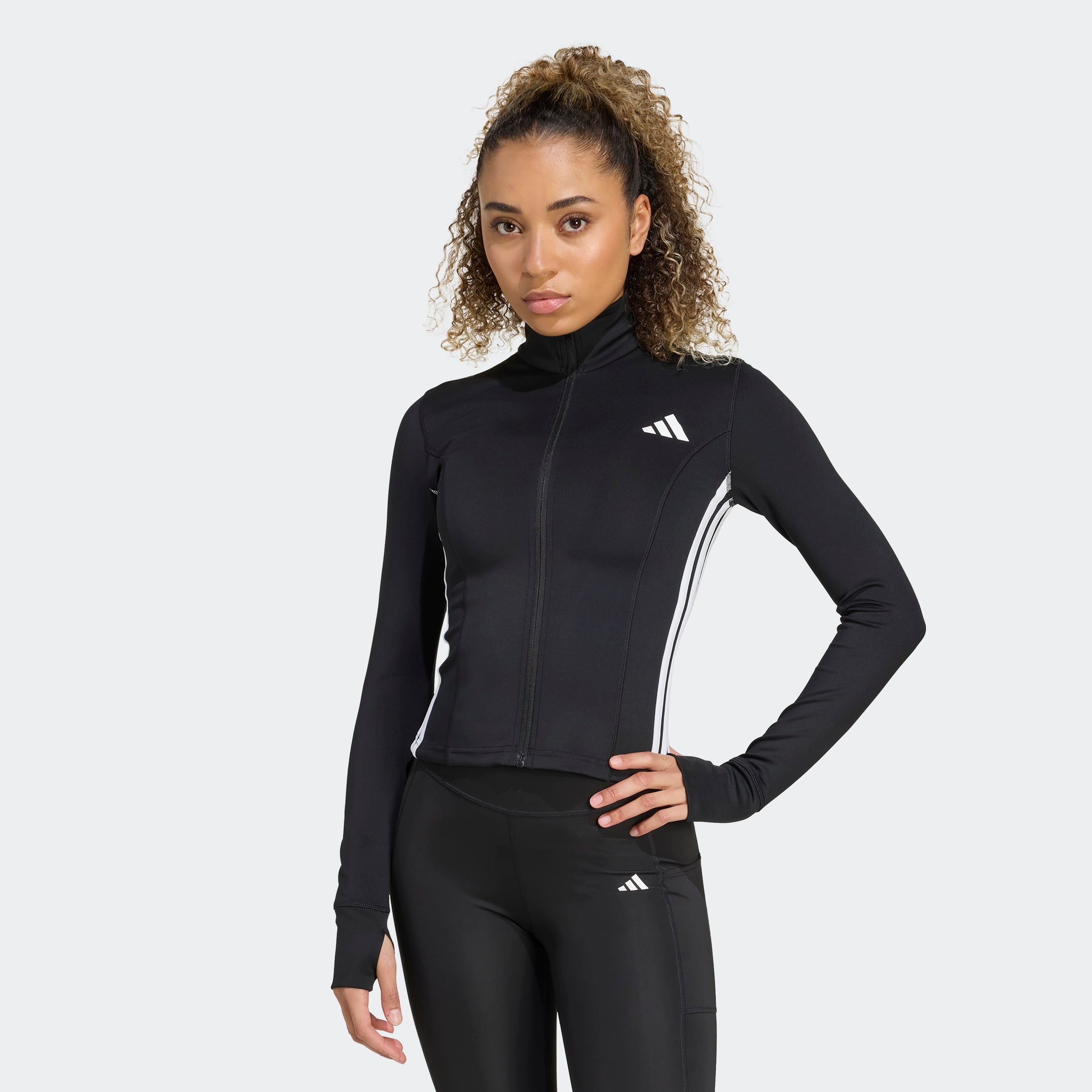 Image of adidas Performance Trainingsjacke "WORKOUT ESSENTIALS ZIP THROUGH 3-STREIFEN" für Erwachsene, aus Polyester und Elasthan