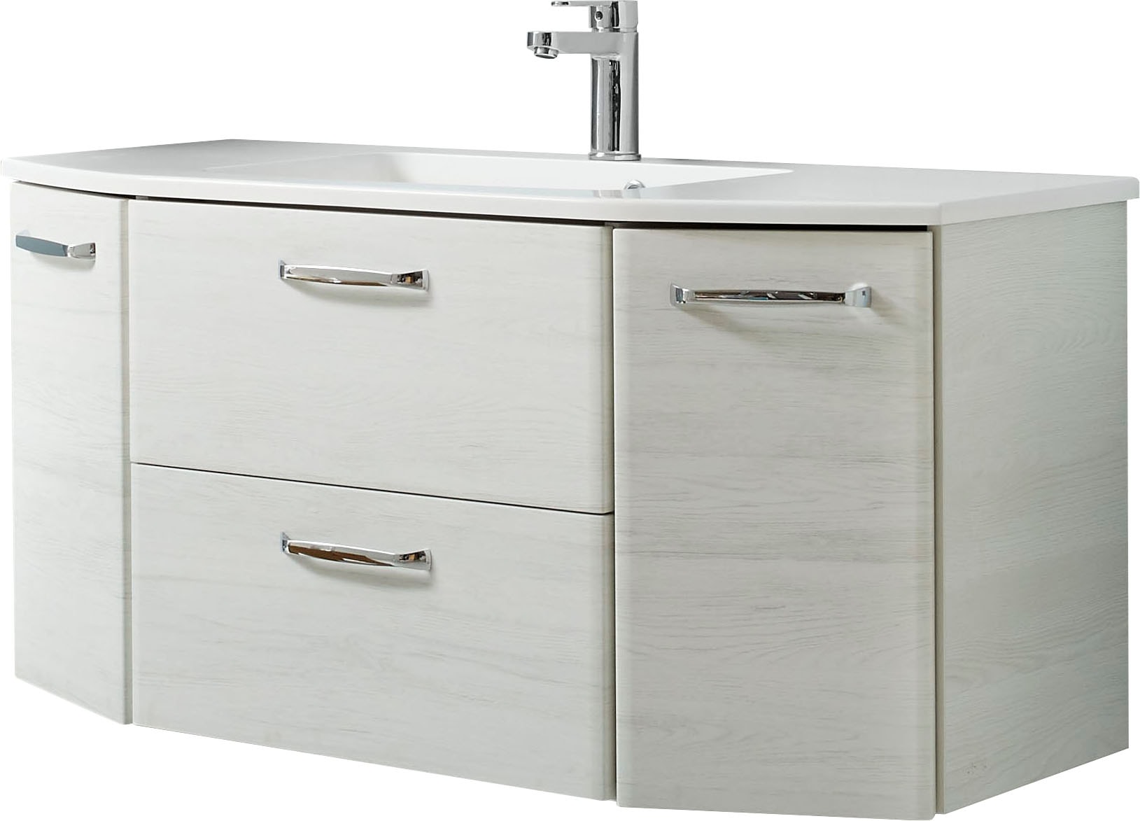Image of Saphir Waschtisch "Quickset Waschplatz inkl Mineralmarmor-Waschtisch, 112cm breit 2 Türen" Unterschrank mit Waschbecken, inkl. Türdämpfer, Griffe Chrom Glanz