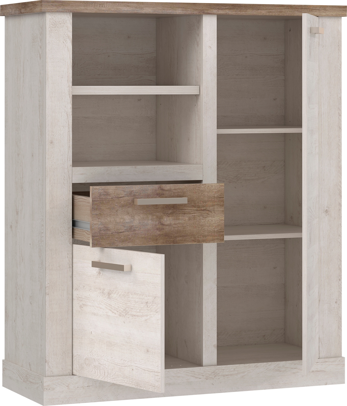 FORTE Highboard »Duro« Mehrzweckschrank mit Türen & Schublade, Landhausstil, Breite 109,8 cm