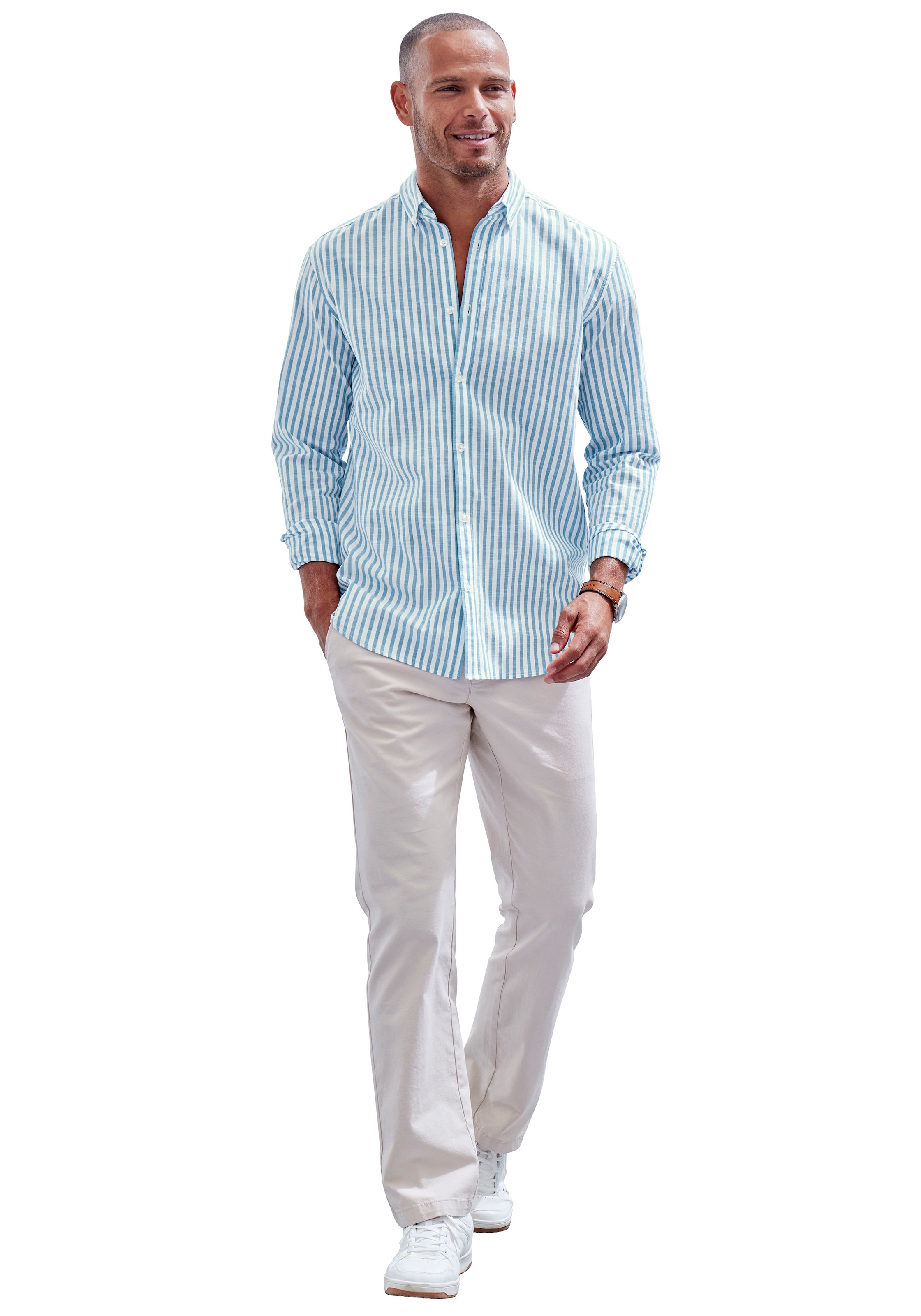 John Devin Langarmhemd »Regular Fit«, Streifenhemd mit Button-down-Kragen, aus reiner Baumwolle