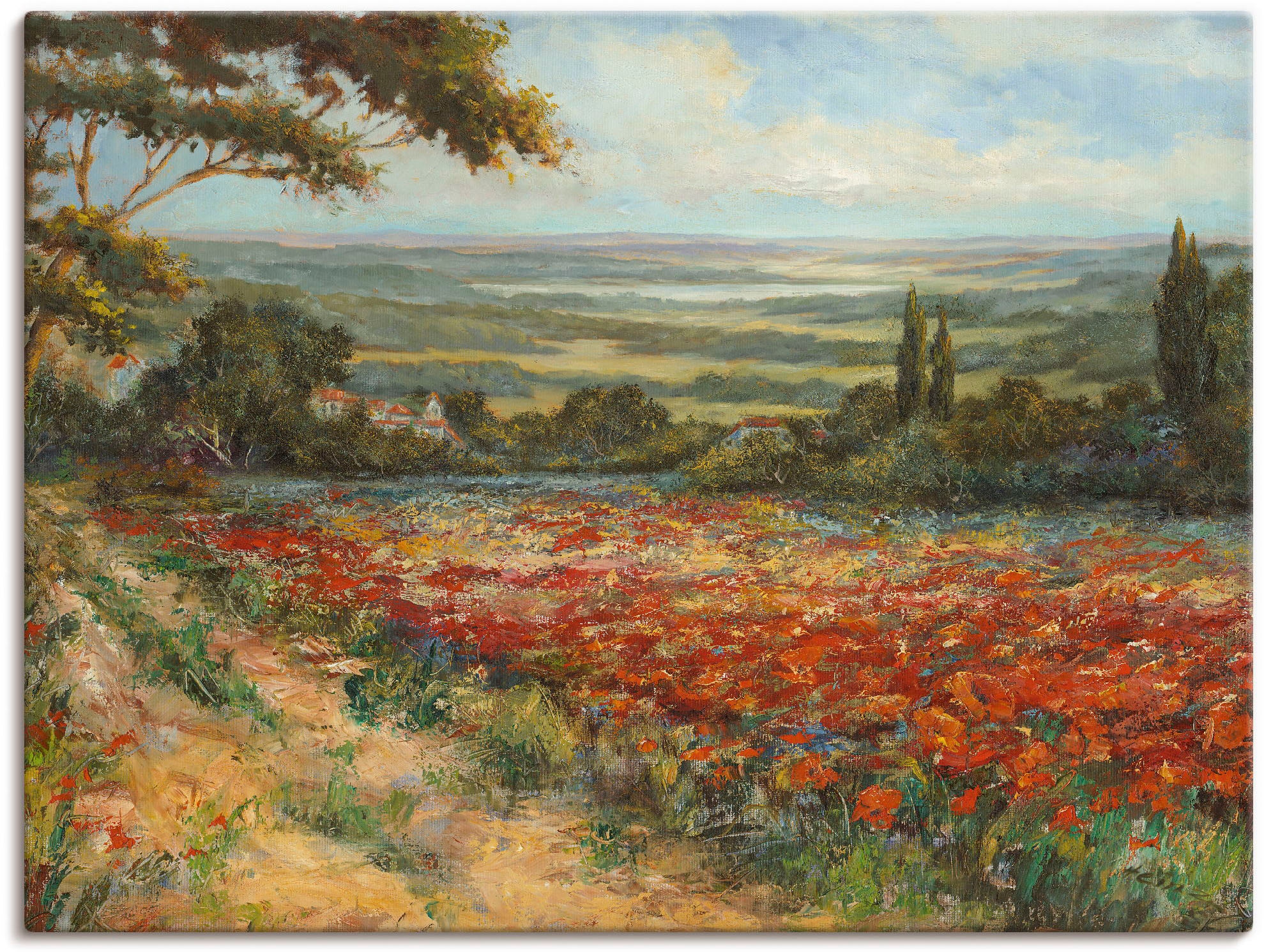 Image of Artland Wandbild "Weg am Mohnfeld" Wiesen & Bäume 1 Stk. tlg. als Leinwandbild, Poster in verschied. Grössen