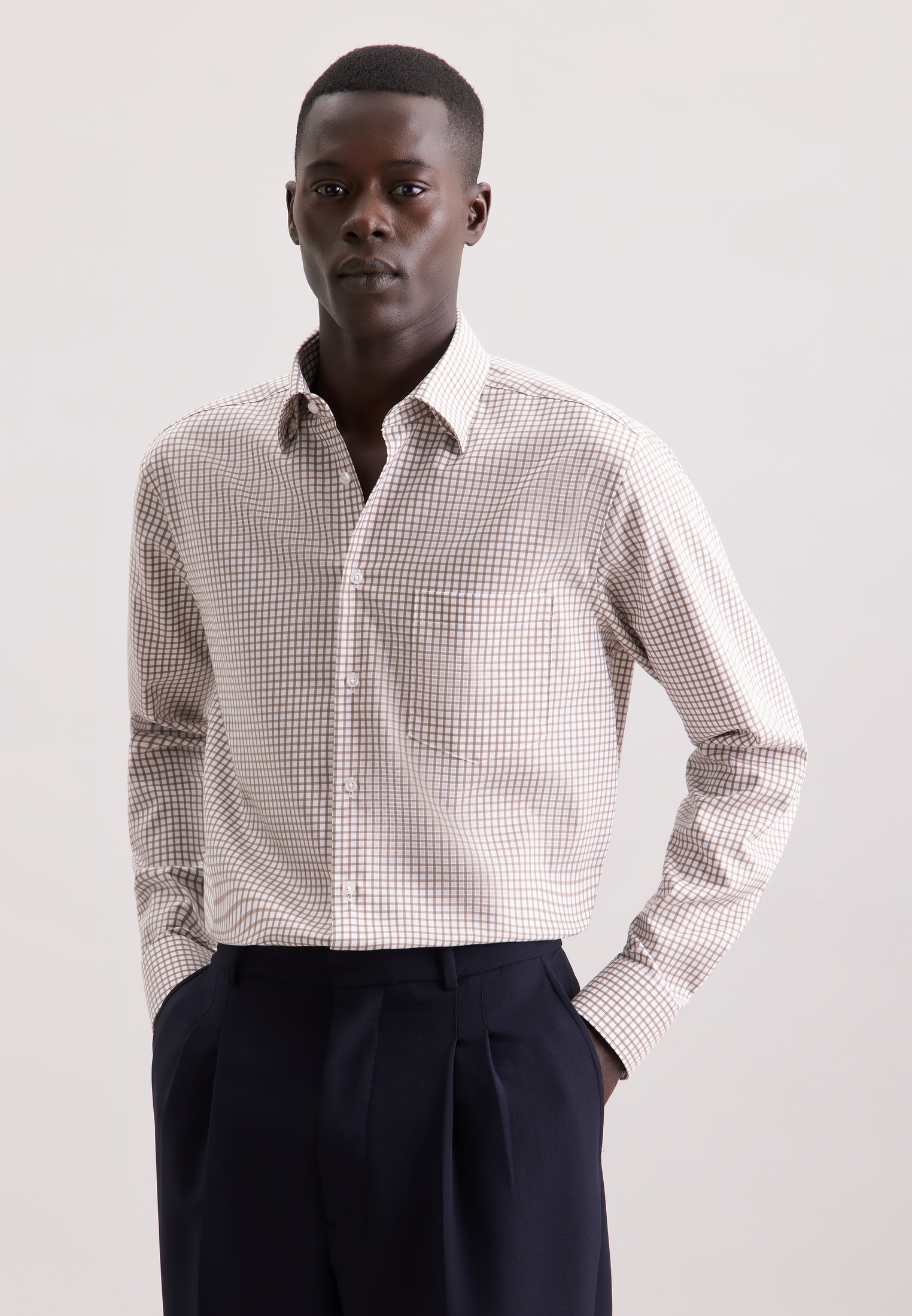 Image of seidensticker Businesshemd "Schwarze Rose" Regular 1/1 Covered-Button-Down-Kragen Karo