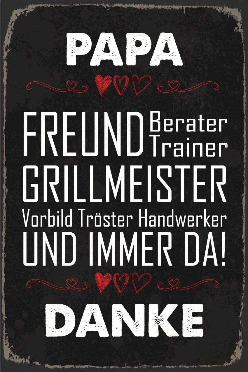 queence Metallbild »Papa Grillmeister Spruch Stahlschild Blechschild«, (1 St.), 20x30x0,2cm - mit 4 Lochbohrung