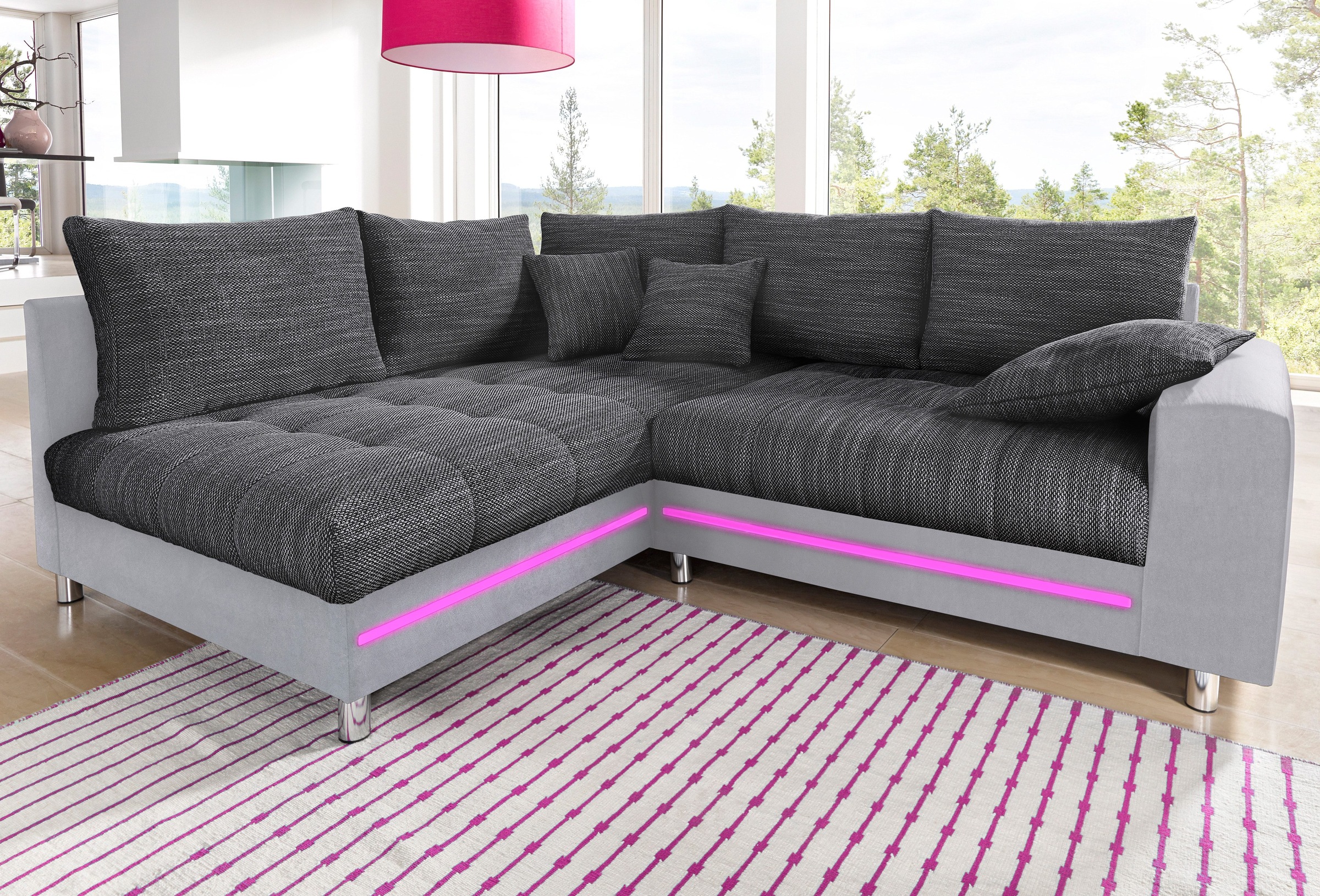 Mr. Couch Ecksofa »Tobi L-Form«, wahlweise mit Kaltschaum (140kg Belastung/Sitz), RGB-LED-Beleuchtung