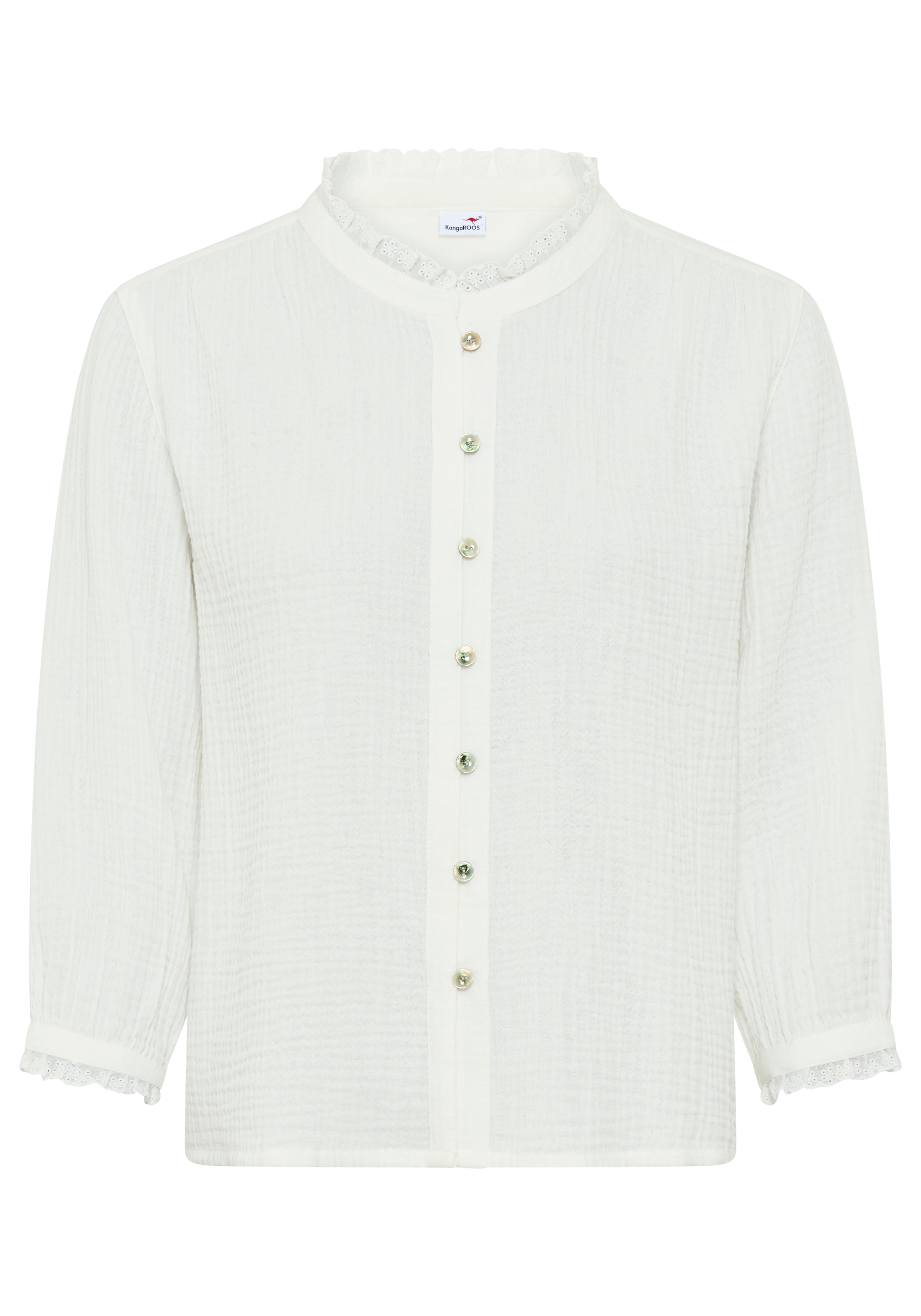 KangaROOS Rüschenbluse hüftlange Bluse, mit 3/4-Ärmeln, mit Rüschen am Ärmelabschluss