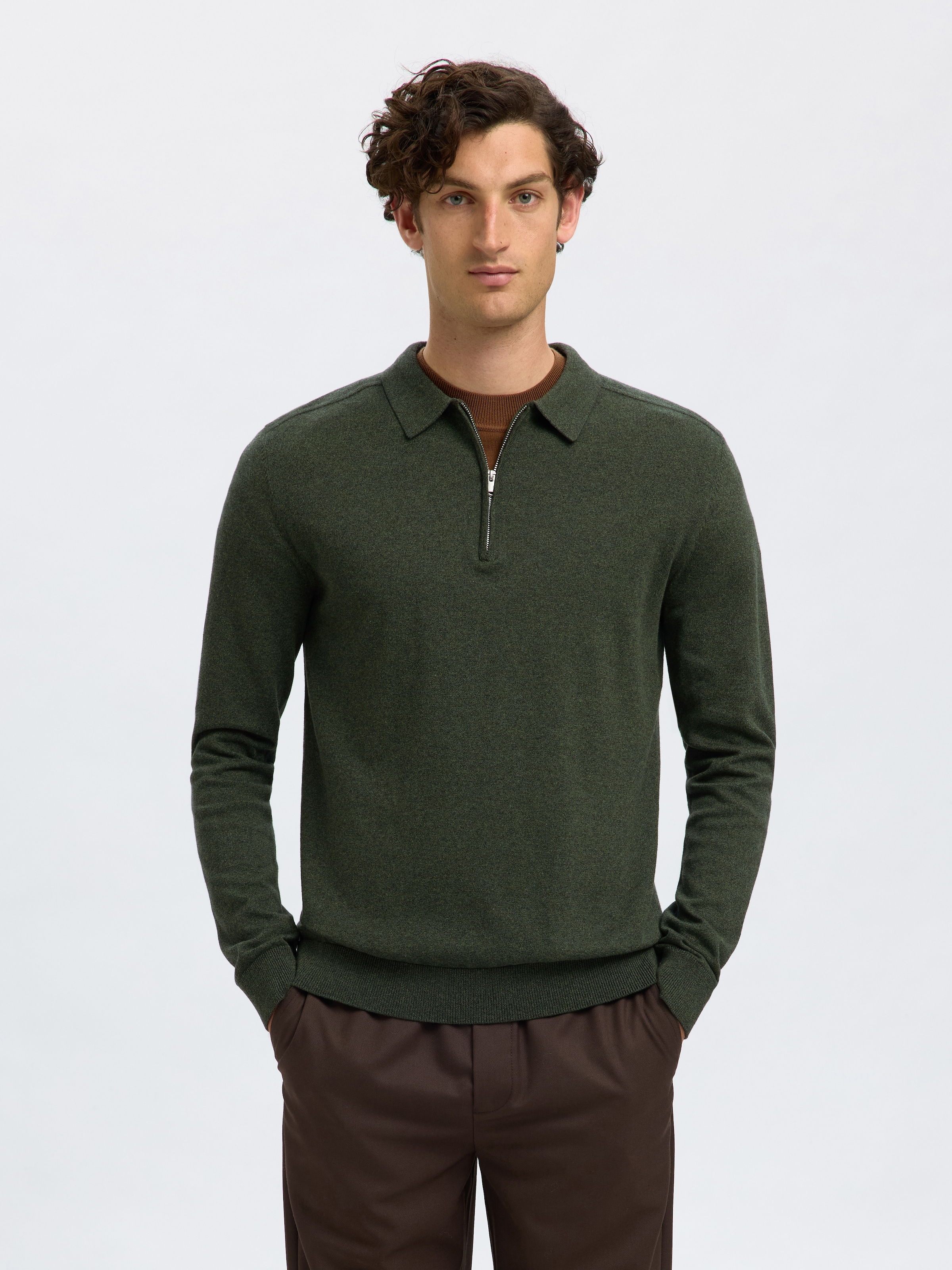 Image of SELECTED Polokragenpullover "SLHBERG LS HALF ZIP POLO NOOS"