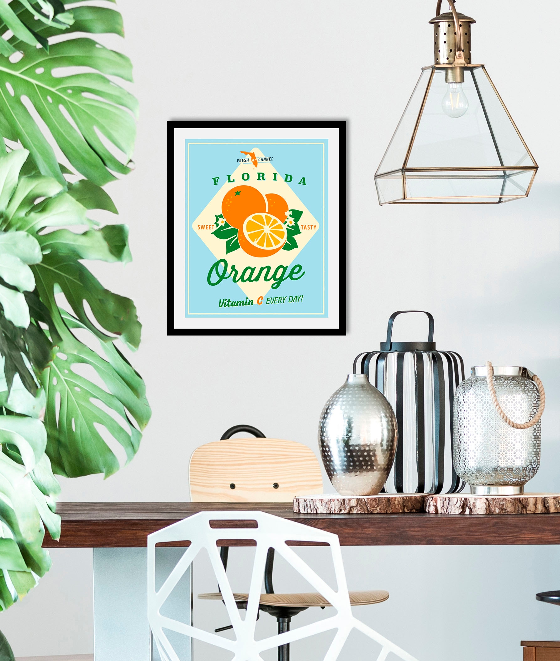 Image of queence Bild "Florida Orange" Abstrakt Essen Figuren Kunst Lebensmittel Obst Obst Bilder Schriftzug 1 Stk. tlg. gerahmt