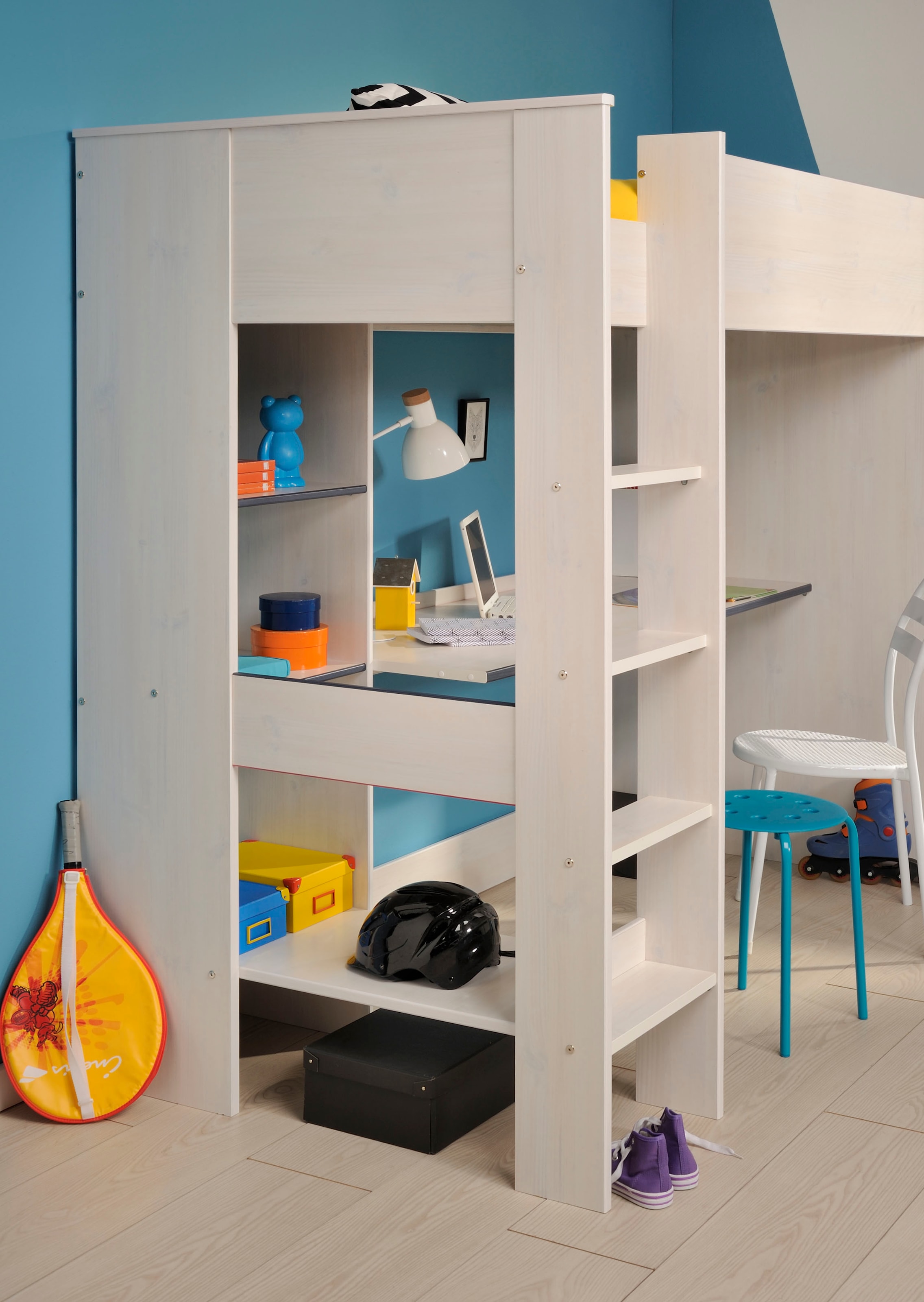 Parisot Jugendzimmer-Set »Smoozy«, (Set, 2 tlg., Hochbett mit integr. Schreibtisch und Kleiderschrank)