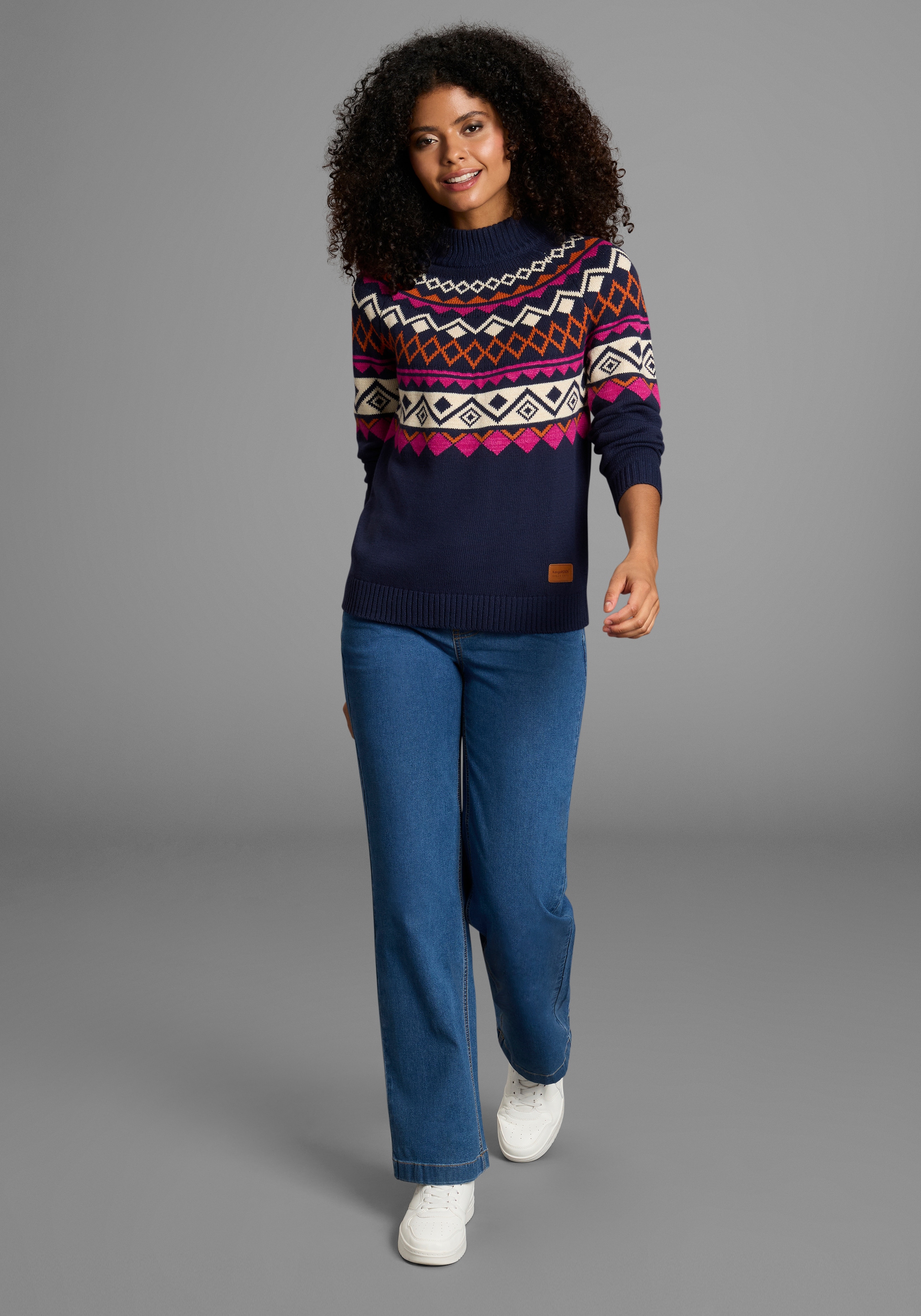 KangaROOS Norwegerpullover mit schönem Muster und hohem Rippkragen