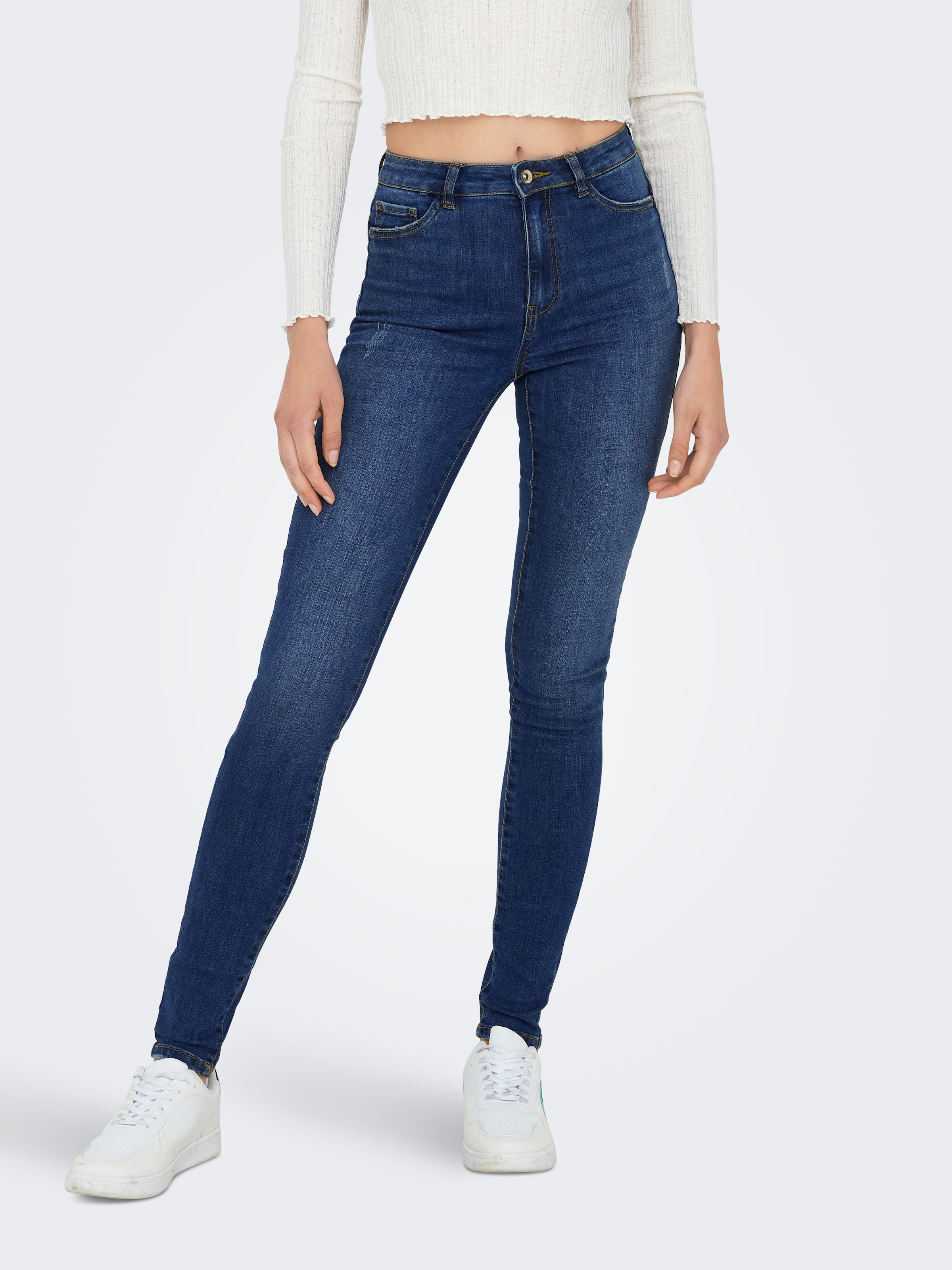 Image of ONLY Skinny-fit-Jeans "ONLROSE – Skinny-Jeans mit hoher Taille und modischer Waschung" skinny fit, modisch, Denim, Baumwollmischung