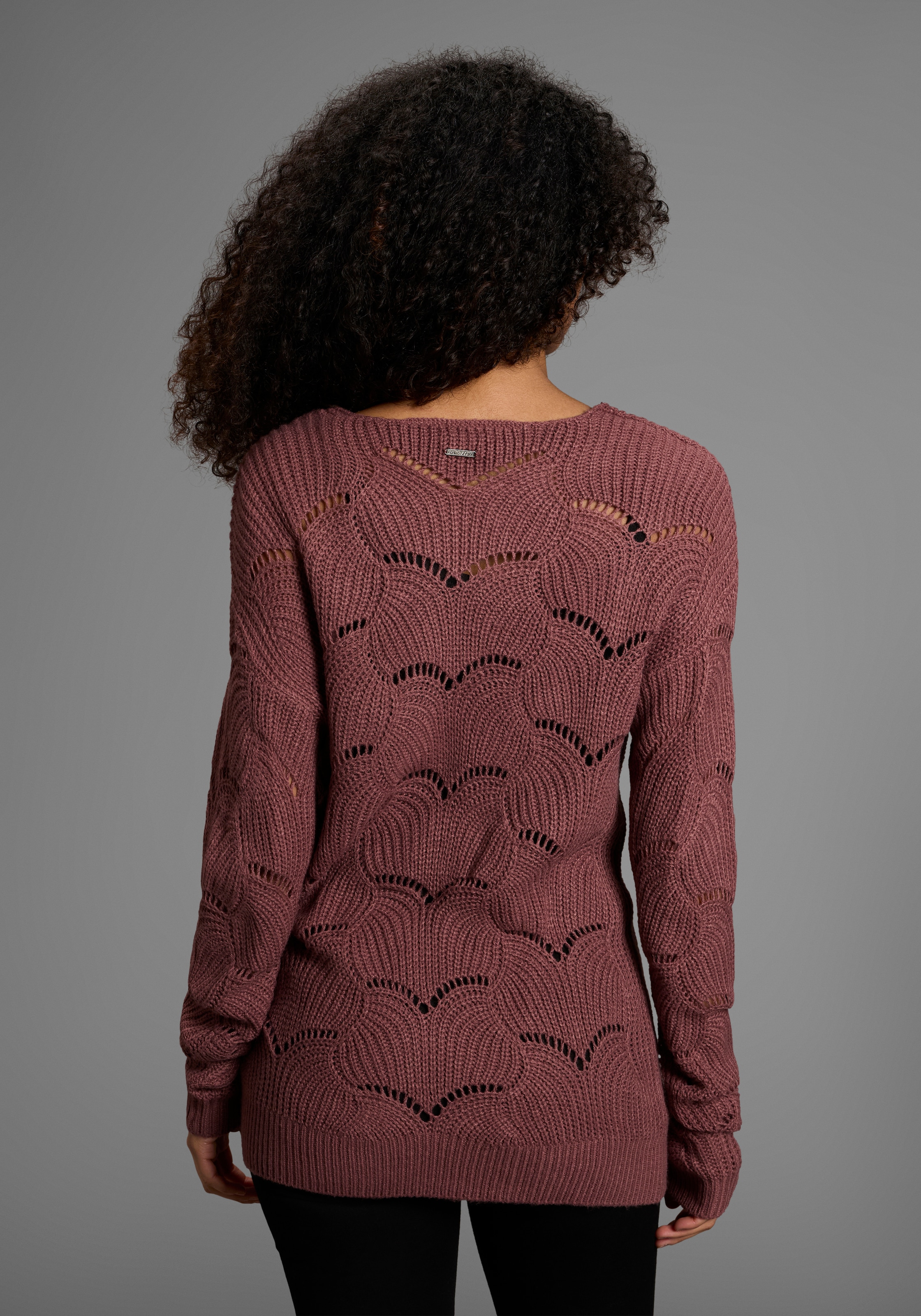 Laura Scott Pull en tricot softer Übergangsstrick mit V-neck und trendy Ajourmuster