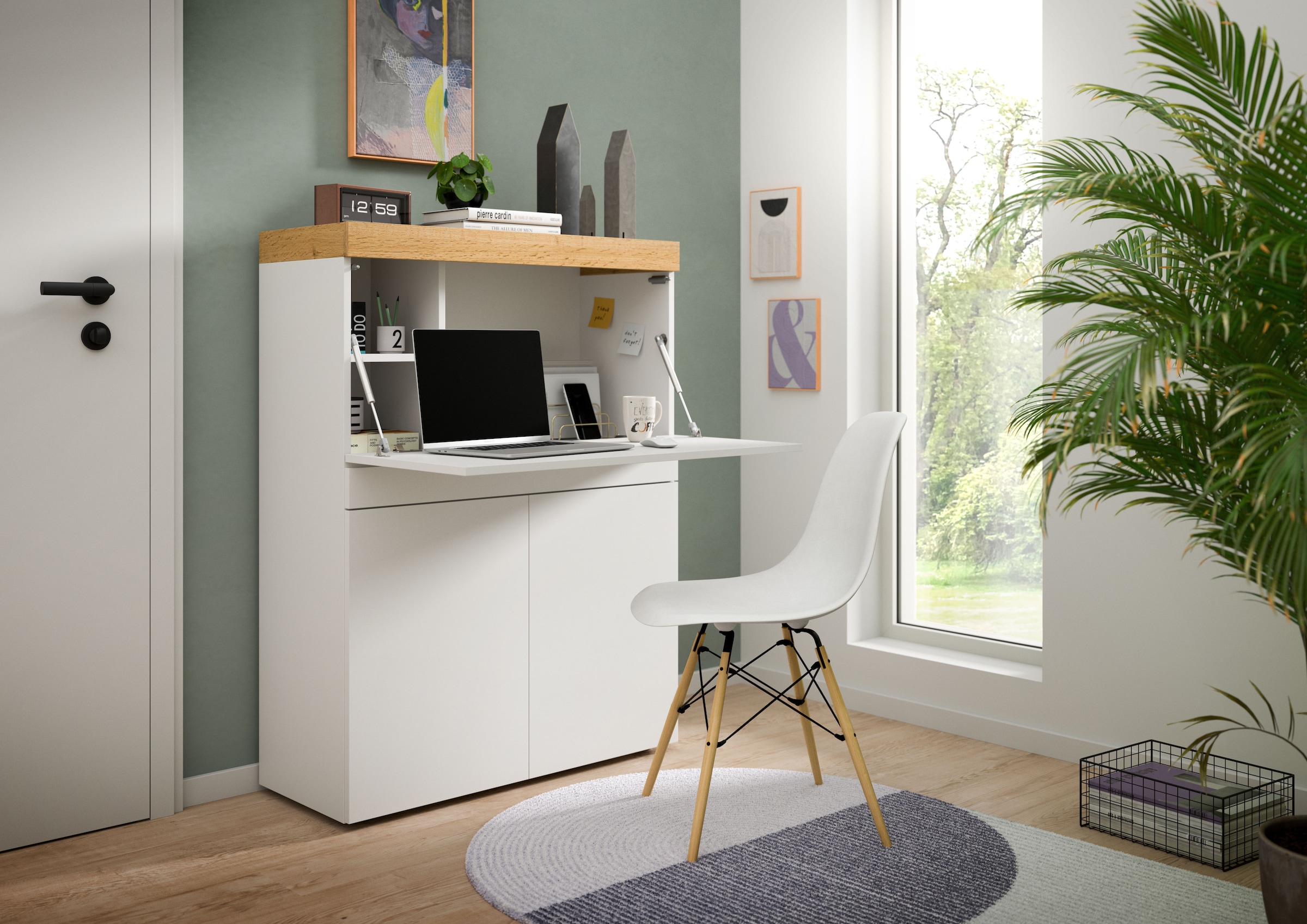 GOODproduct Secrétaire »MAMBO, Höhe 122cm, Home-Office-Schreibtisch, PC-Schrank« 2 Türen, 1Klappe, 7 Fächer, 1 Schubkasten, 3 höhenverstellbare Böden,  Multifunktional mit viel Stauraum, klappbare Tischfläche