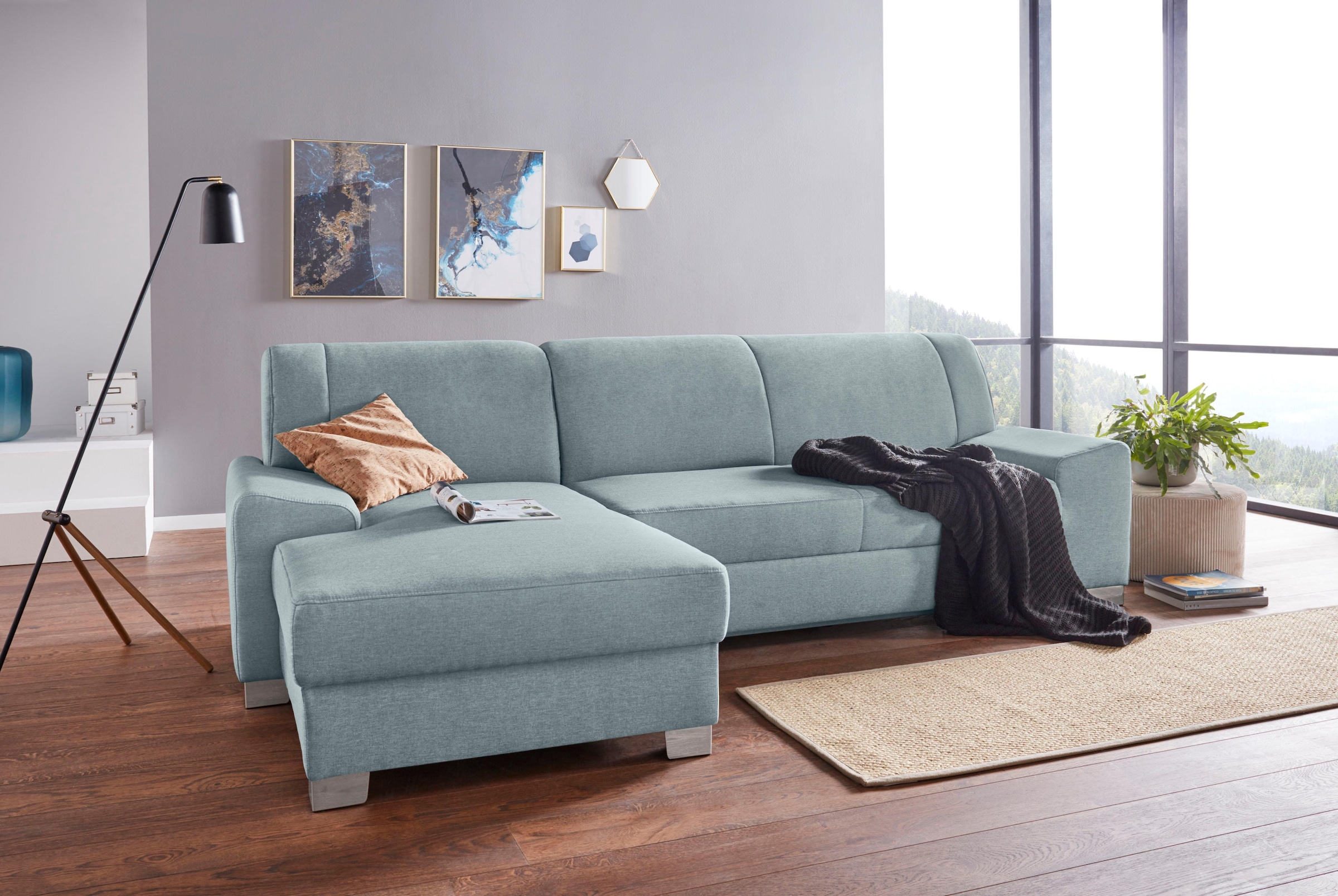 Image of DOMO collection Ecksofa "Anzio L-Form, whlw. Bettfunktion, Federkern, hochwertig, Breite 271 cm" Mit Bettfunktion, Recamiere links, Struktur fein, mint