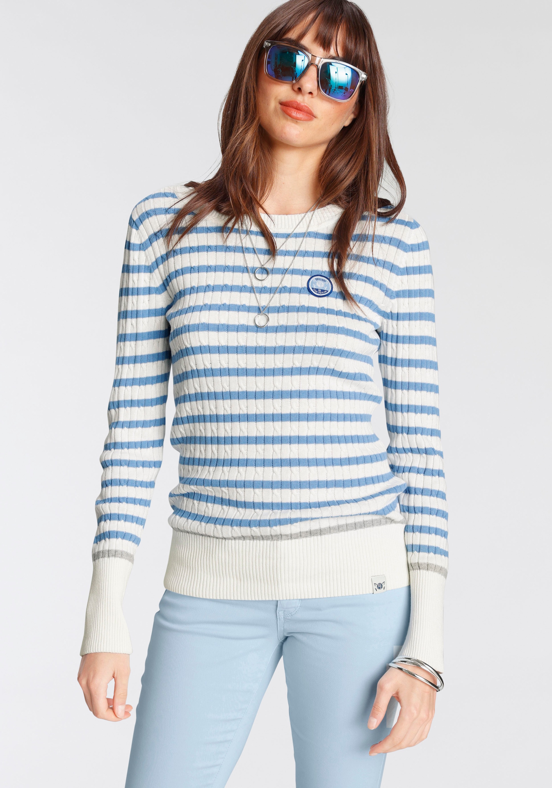 Image of TOM TAILOR Polo Team Streifenpullover, mit hochwertigem Zopfmuster bei Ackermann Versand Schweiz