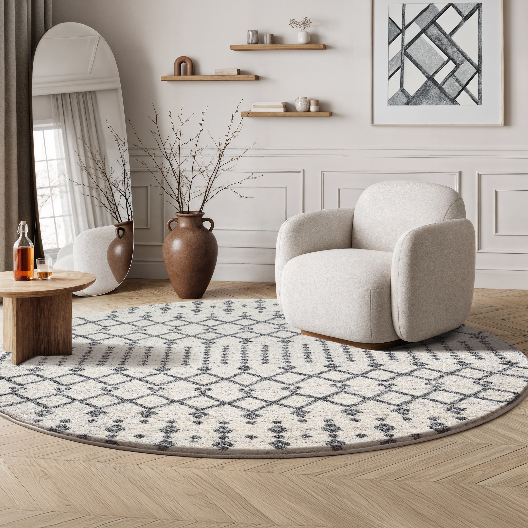 Sanat »Boho 8203  , auch als Läufer und in Rund« Rond 10 mm Höhe poils courts, robuste, bohème, scandinave, compatible chauffage au sol