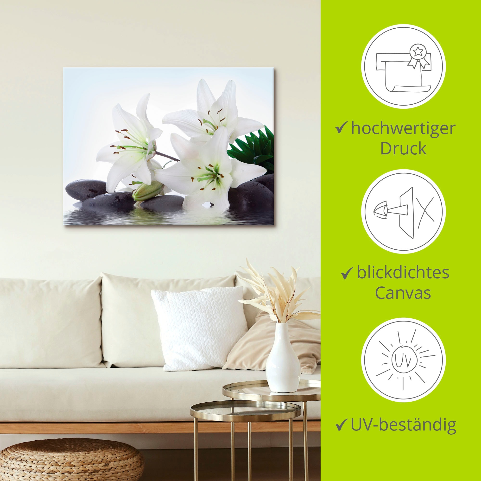 Artland Wandbild »Madonna-Lilien und Spasteine« Zen 1 Stk. tlg. auf Holzrahmen gespannt