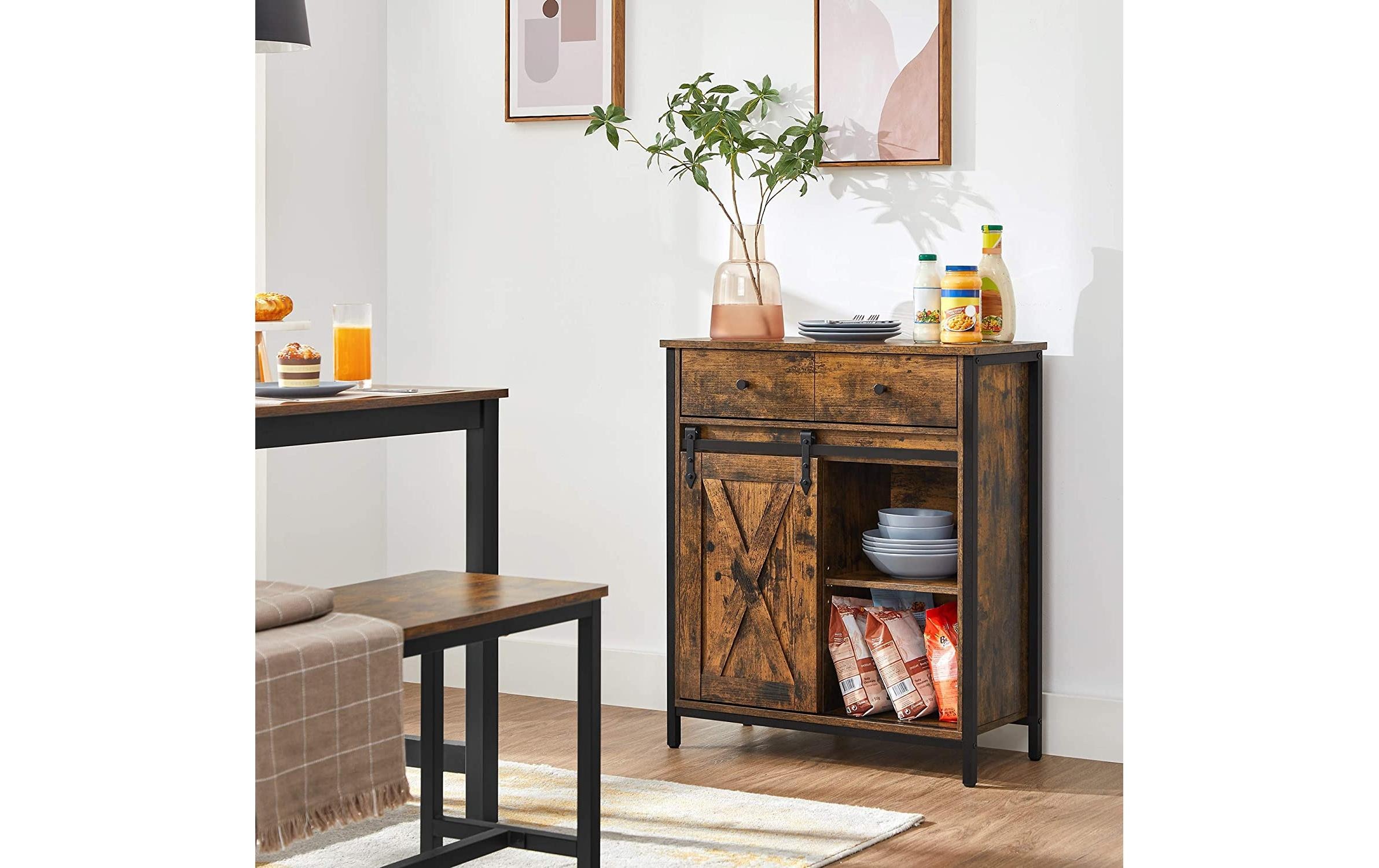 VASAGLE Kommode »VASAGLE Kommode mit Schiebetür Industrial 30 x 80 cm, Braun«