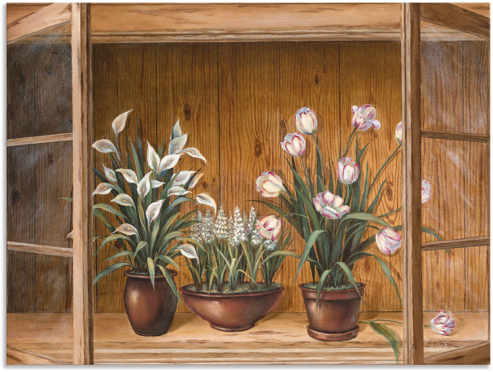 Image of Artland Wandbild »Blumen in der Vitrine«, Vasen & Töpfe, (1 St.), in vielen Grössen & Produktarten - Alubild / Outdoorbild für den Aussenbereich, Leinwandbild, Poster, Wandaufkleber / Wandtattoo auch für Badezimmer geeignet bei Ackermann Versand Schweiz