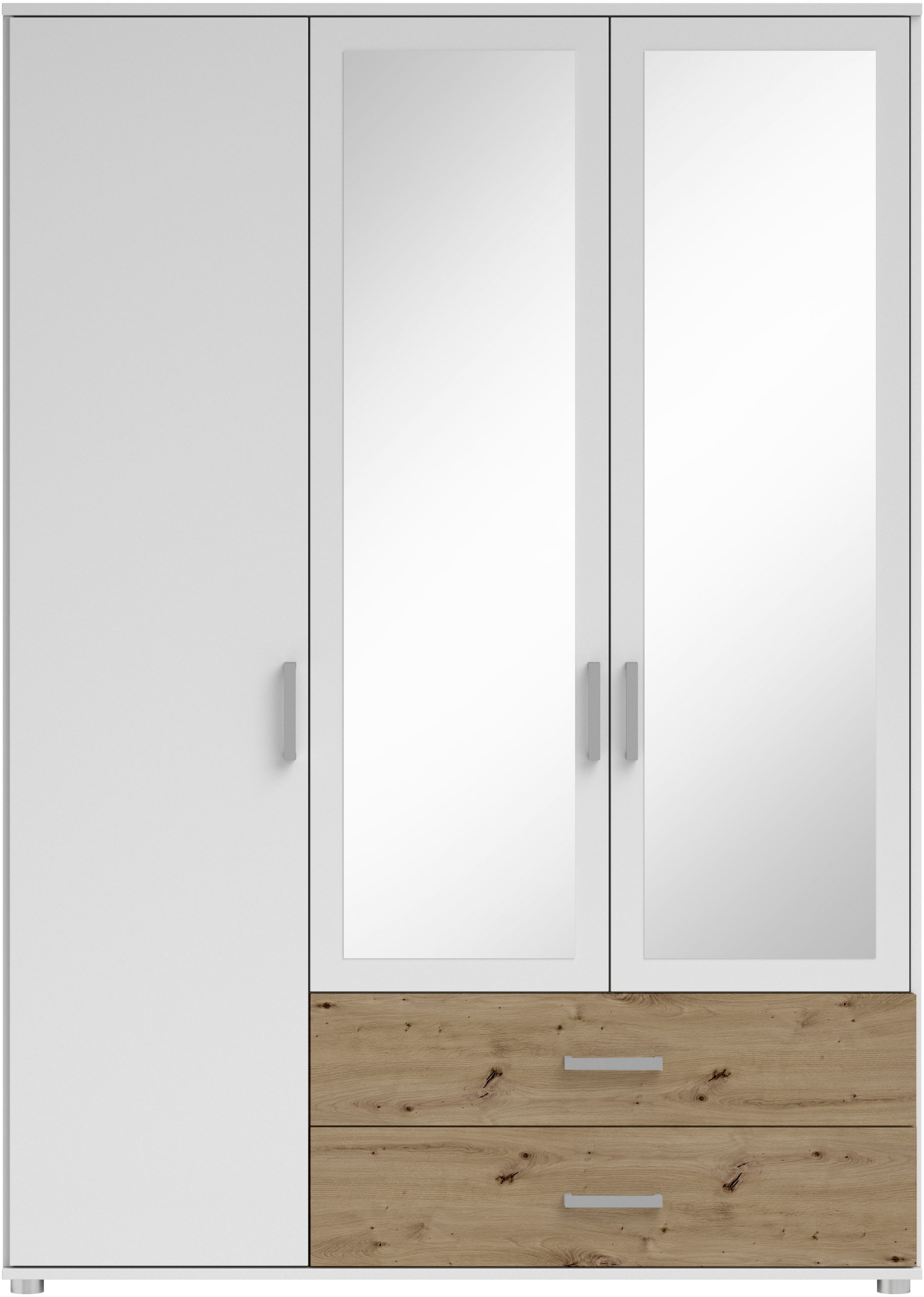 Schlafkontor Drehtürenschrank »Ivar Kleiderschrank mit Spiegel« inklusive 2 Spiegeltüren und 2 farblich abgesetzten Schubkästen