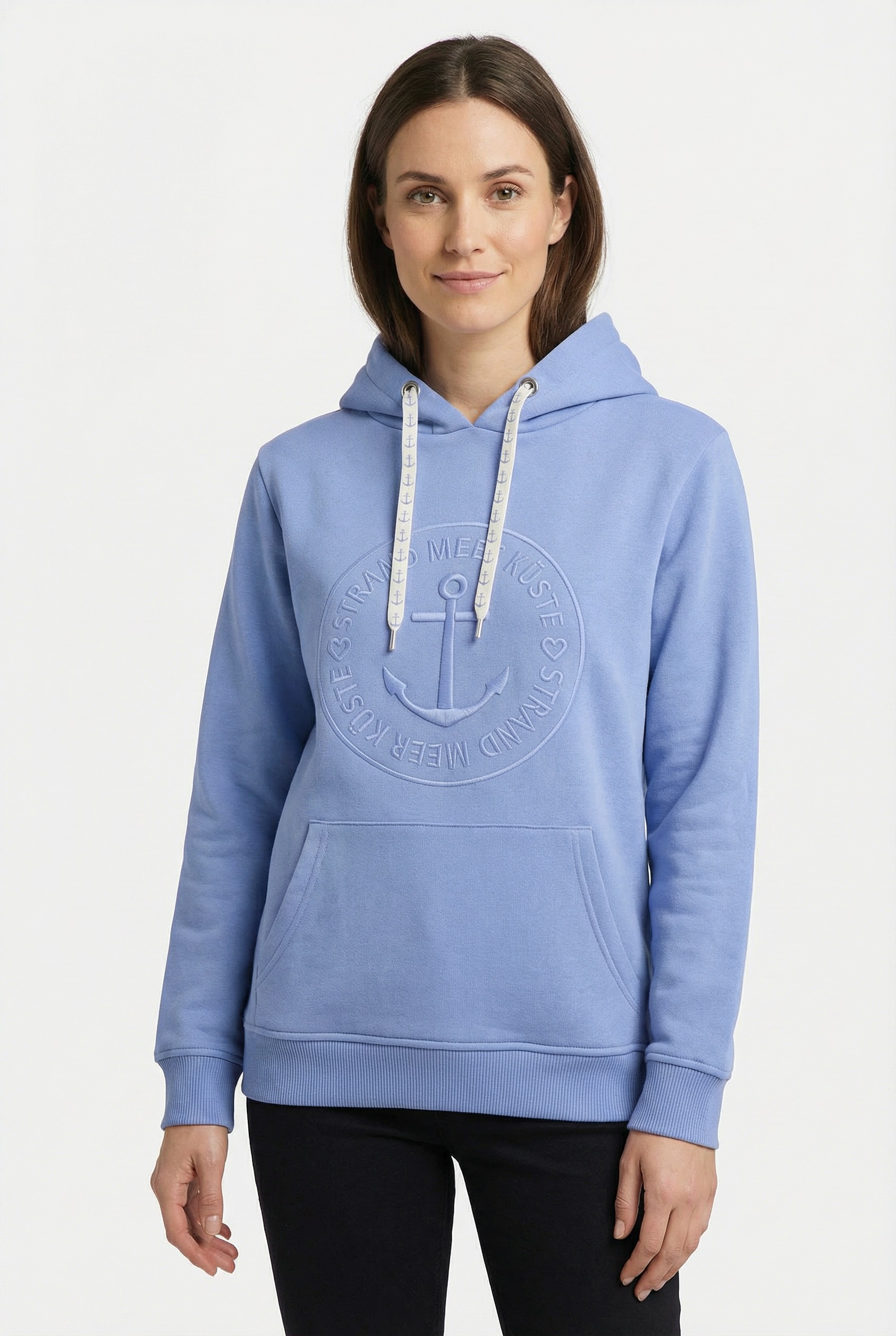 Image of Zwillingsherz Hoodie "Strand Meer Küste", mit Kapuze und gleichfarbig gesticktem Ankermotiv