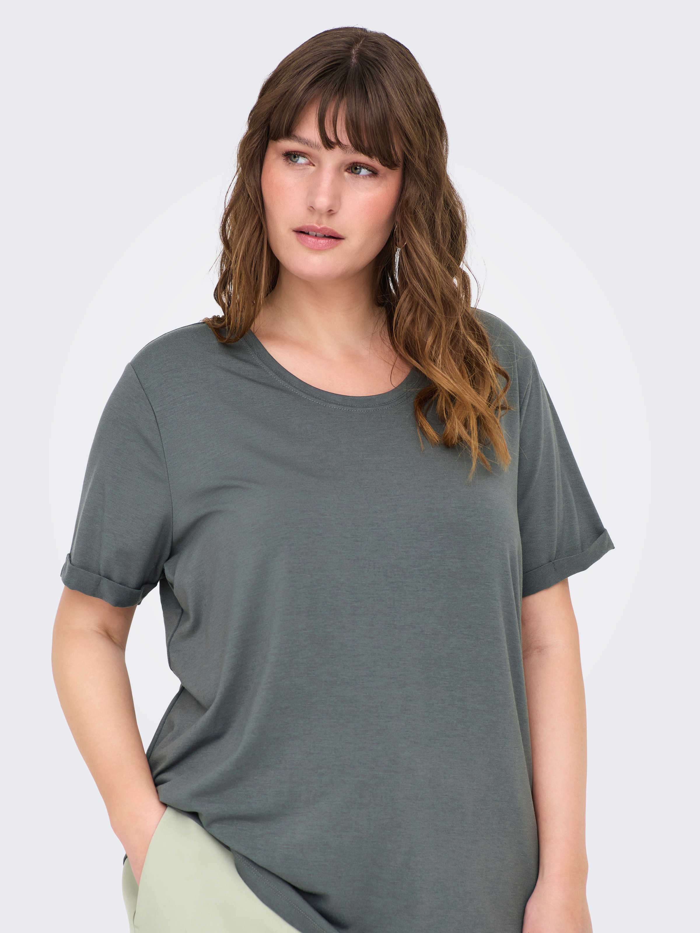 ONLY CARMAKOMA Kurzarmshirt »CARMOSTER S/S FOLD UP TOP JRS NOOS« Materialmix, regular fit