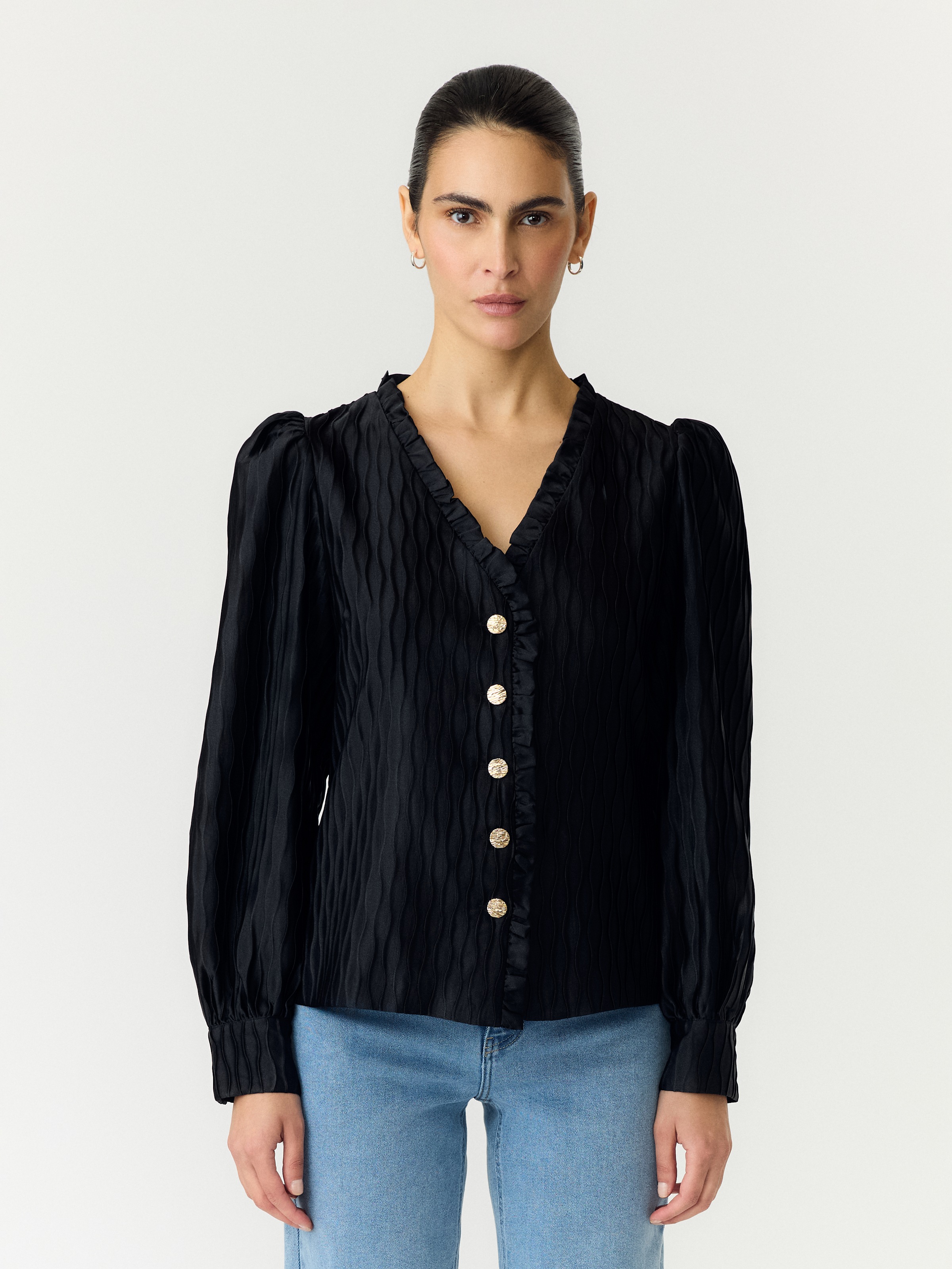 Image of Y.A.S Langarmbluse "YASRIPPLE LS V-NECK SHIRT S. NOOS" Polyester