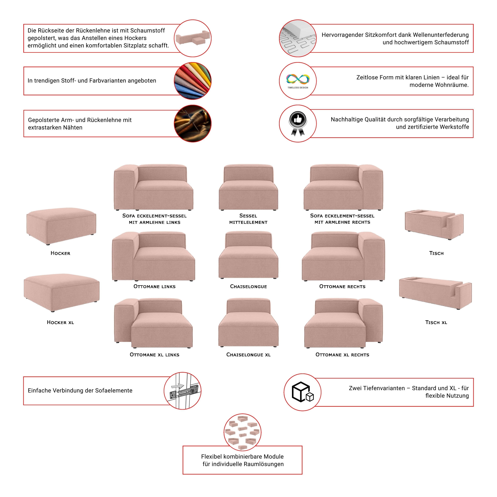 INOSIGN Chaiselongue »HAILY Liegesessel, Loungemöbel zum Relaxen, Masse B/T/H: 100/130/72 cm«, als Modul oder separat verwendbar, für individuelle Zusammenstellung