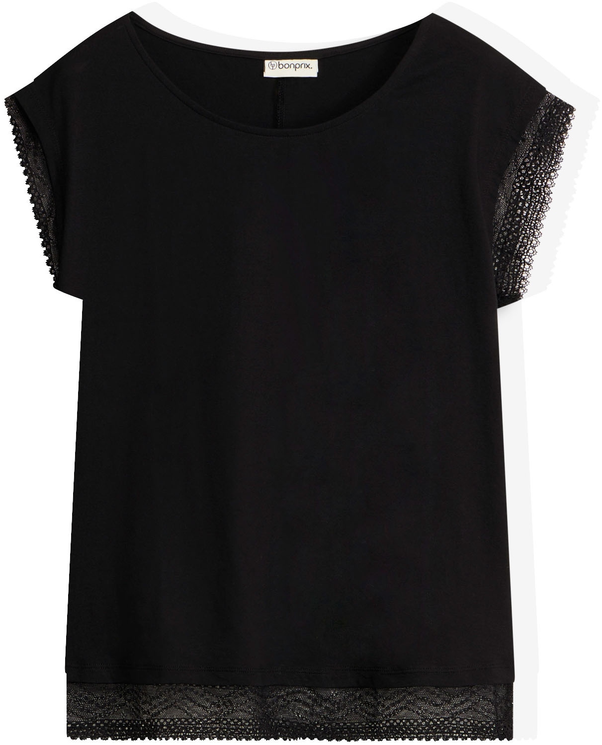 bonprix T-Shirt bequeme Passform, überschnittene Schultern, mit Spitzendetails