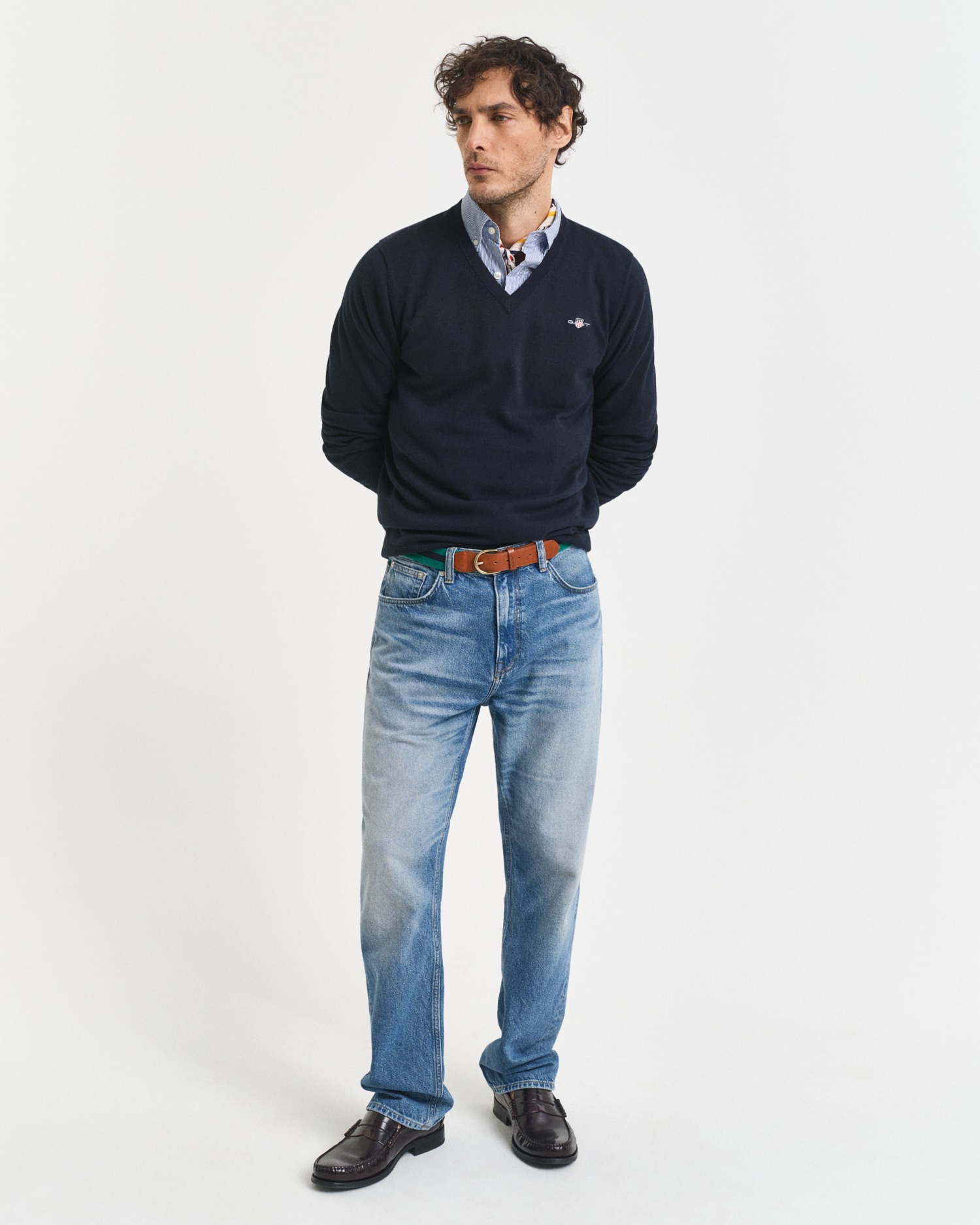 Gant Pull col V »Classic Cotton V-Neck« Premium Strickjersey aus weicher 100% Baumwolle, Übergangspullover