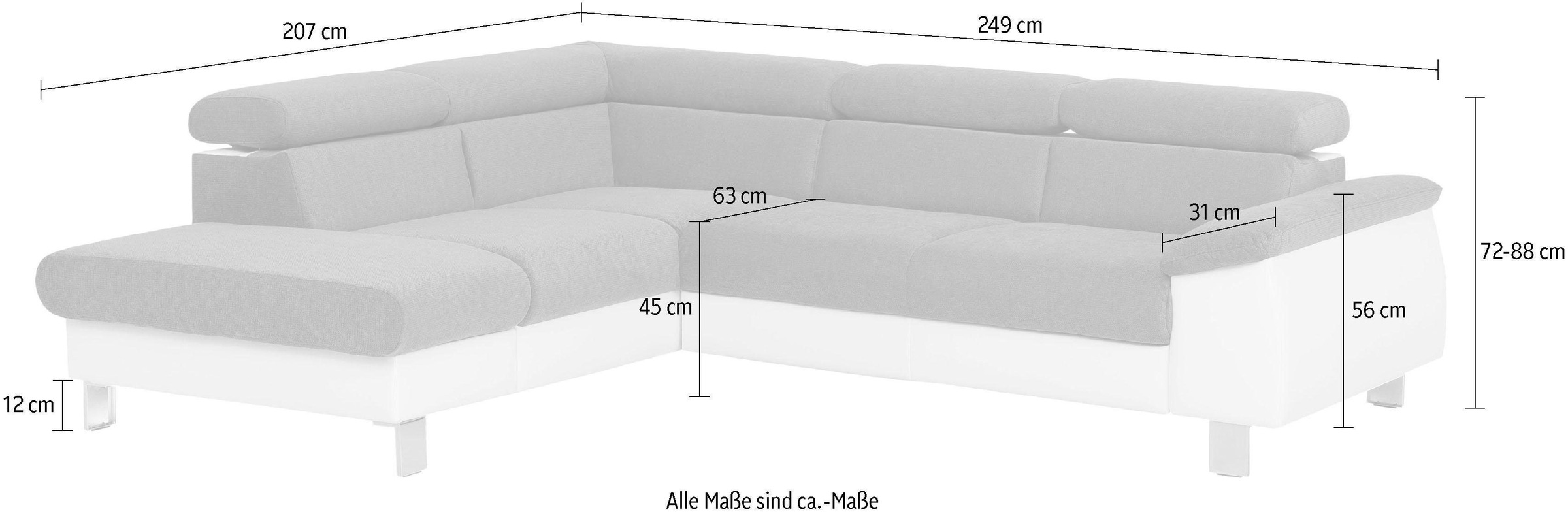 COTTA Polstergarnitur »Komaris L-Form«, (Set), Set bestehend aus: Ecksofa mit Kopfteilverstellung & Hocker