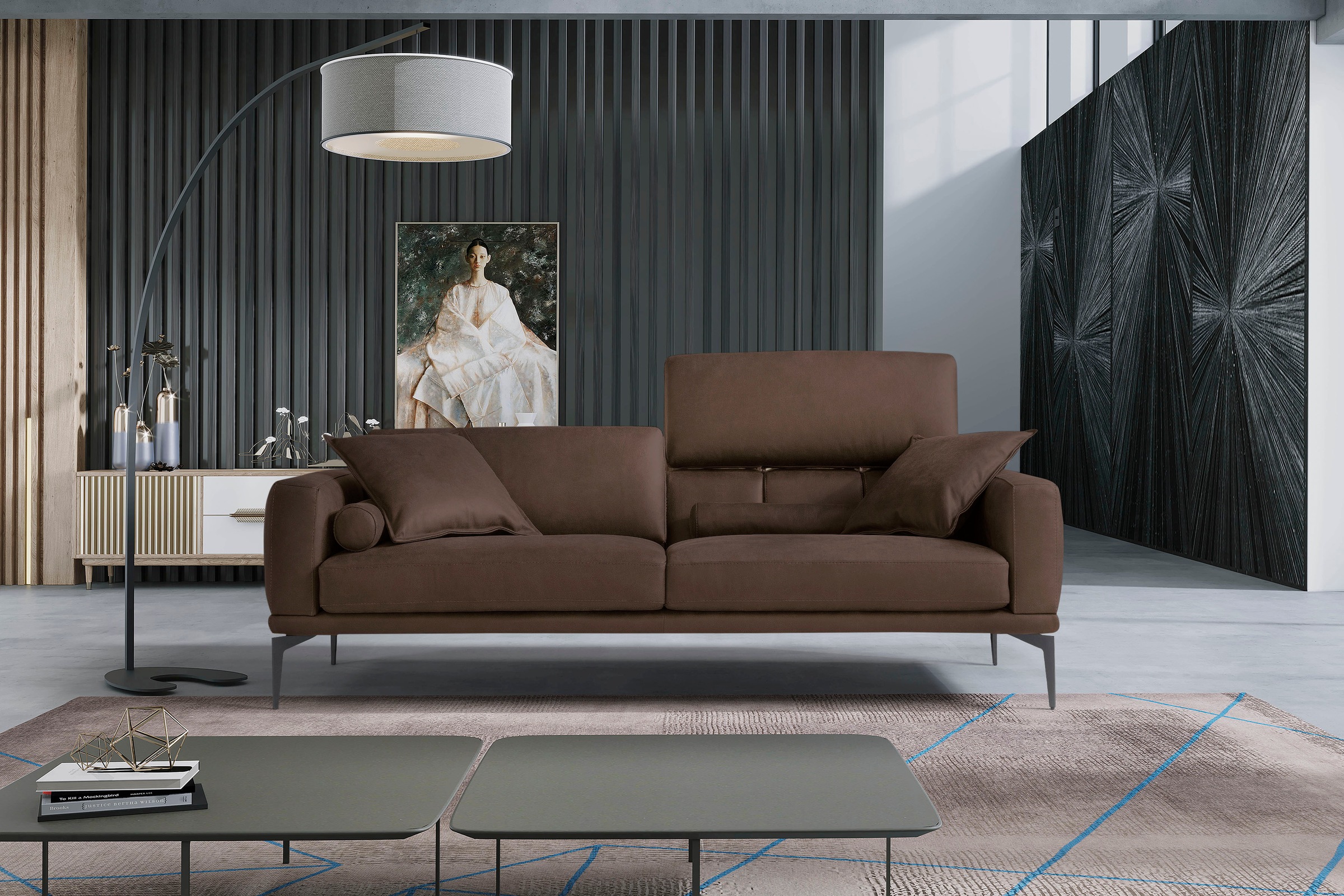 Egoitaliano 2,5-Sitzer »Masu, Designsofa mit erstklassigem Sitzkomfort«, inkl. 2 Kissenrollen, Rückenelemente manuell verstellbar, Metallfüsse