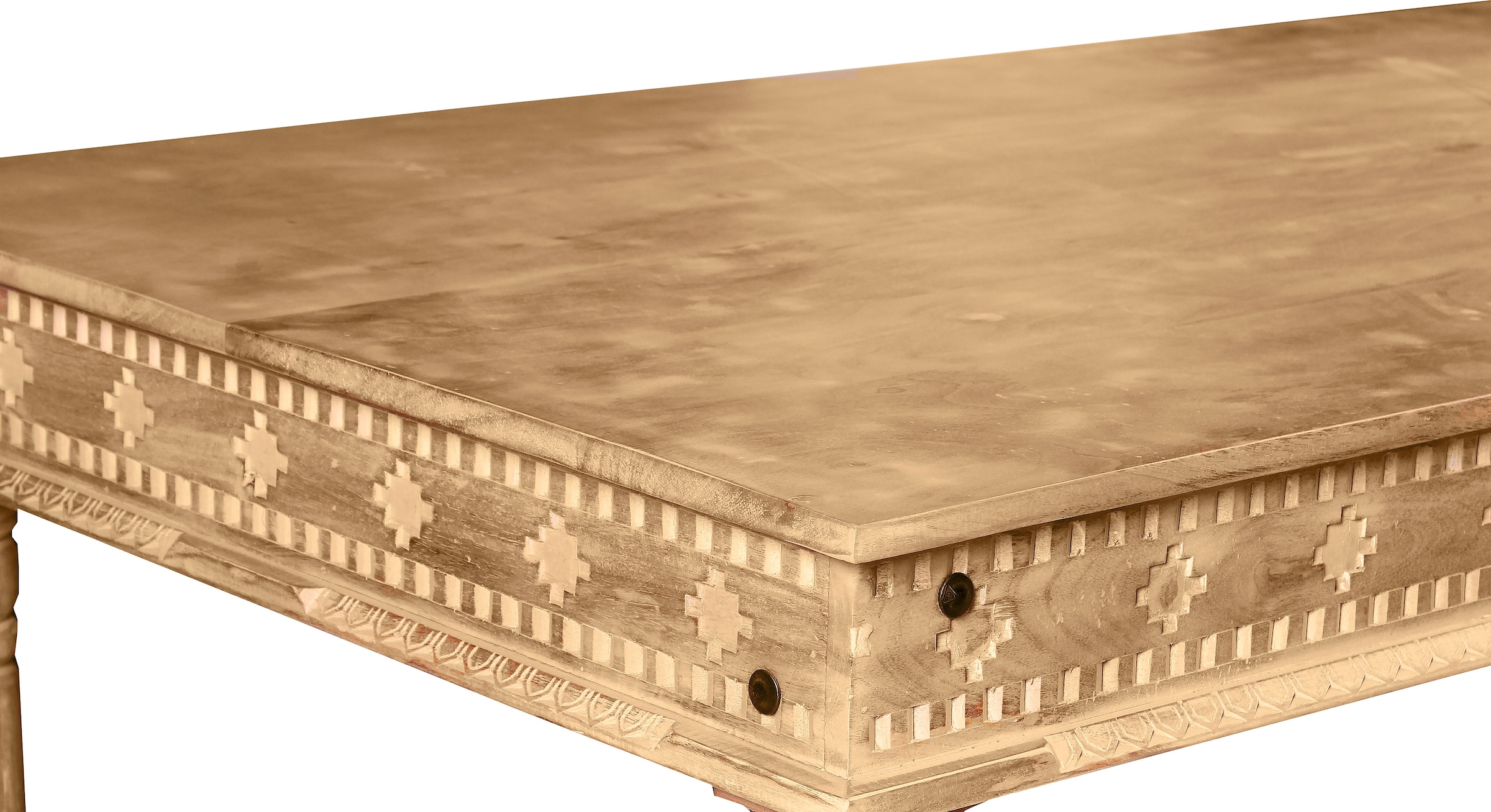 SIT Table de salle à manger »Kas aus Mangoholz mit aufwändigen Schnitzereien und 4 Beinen« Table à manger massive de style oriental avec ceinture décorative
