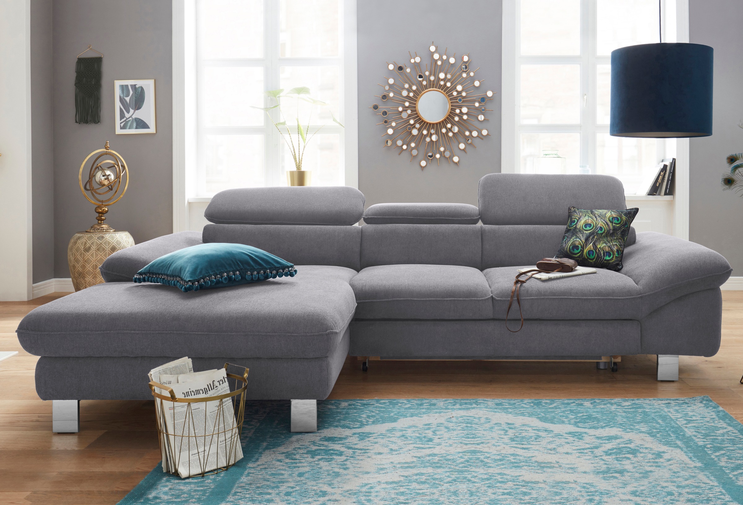 COTTA Polstergarnitur »Driver L-Form«, (Set, 2 tlg.), Set bestehend aus: Ecksofa mit Kopfteilverstellung & Hocker