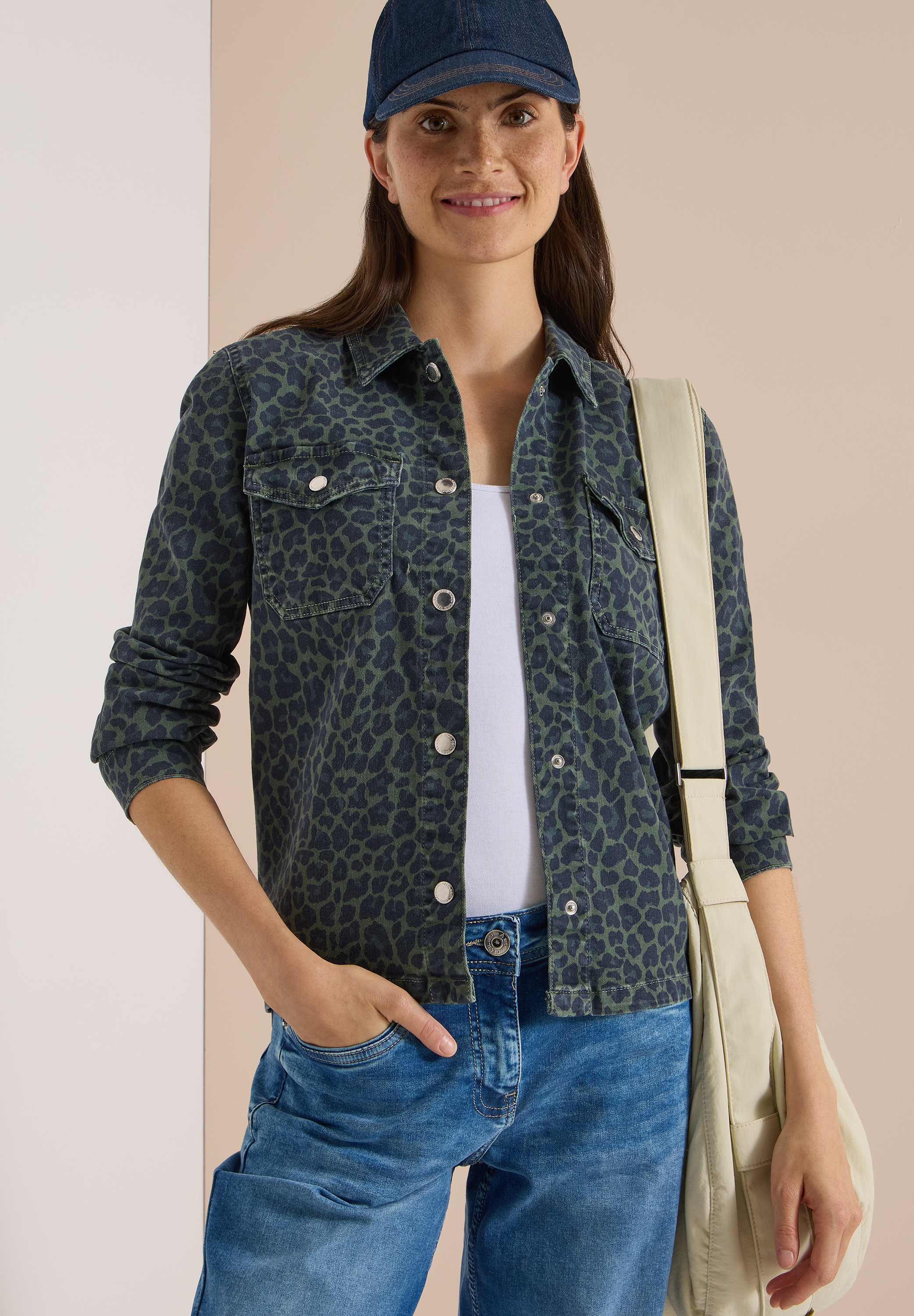 Cecil Veste chemise sans capuche veste en jean imprimée avec motif animalier