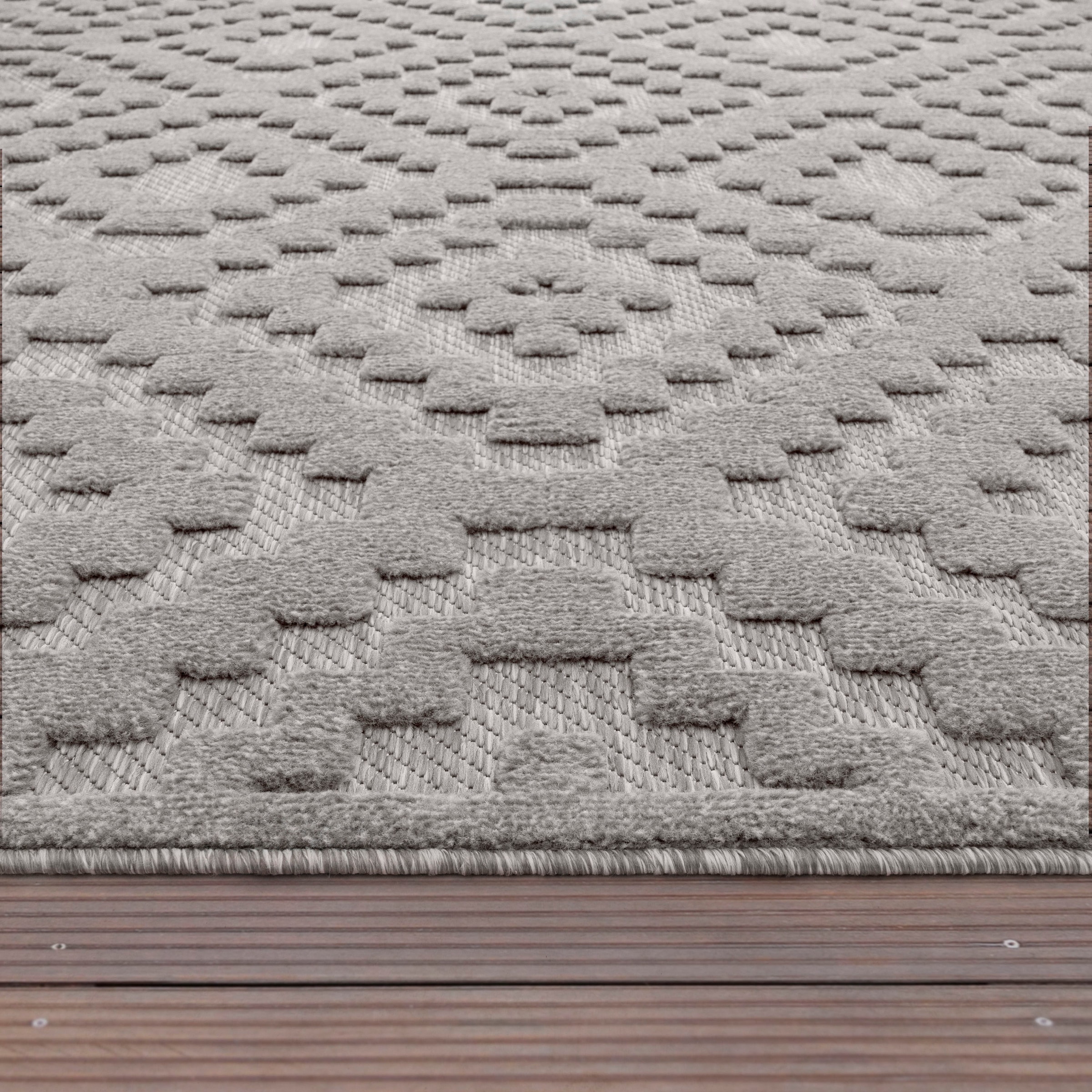 Paco Home Teppich »Livorno 672«, rechteckig, 14 mm Höhe, Uni-Farben, Scandi, Rauten Muster, Hoch-Tief Effekt, Outdoor geeignet