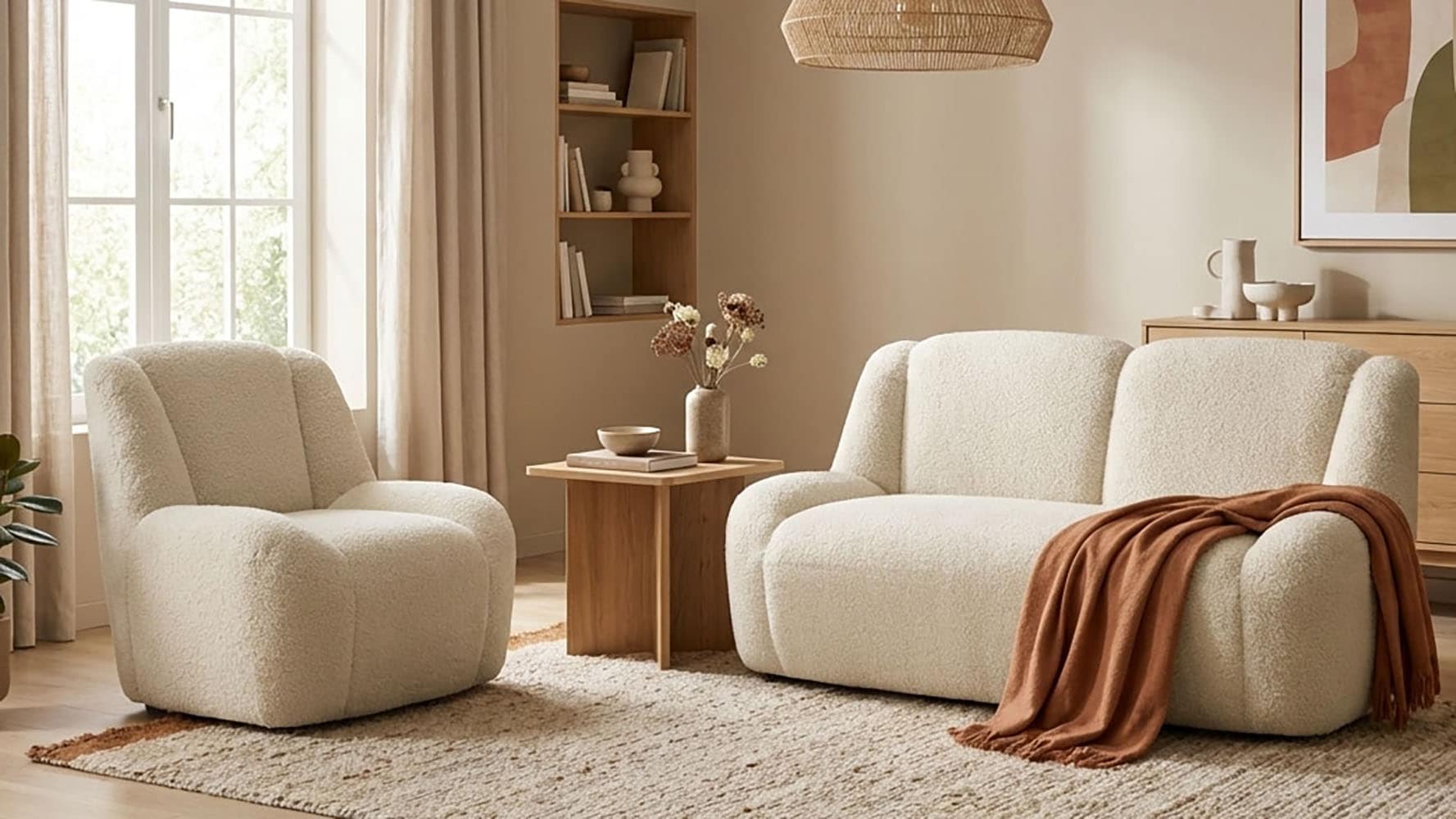 Image of DOMO collection Polstergarnitur "Ryos, Sessel und 2-Sitzer, organische Form" Set, 2 tlg. skulpturale Opik, cozy chic