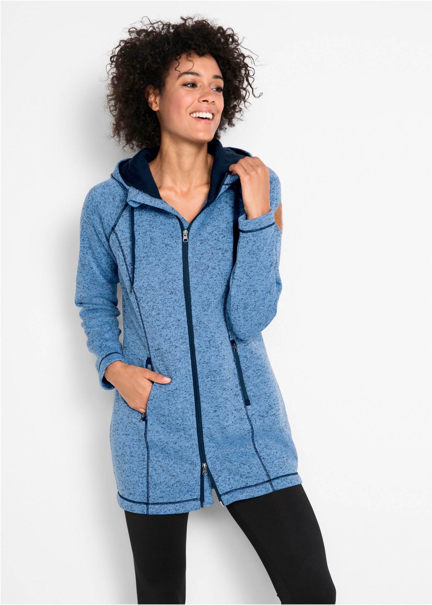Image of bonprix Strickfleecejacke mit Kapuze mit Kapuze mit Kordelzug, Reissverschlusstaschen