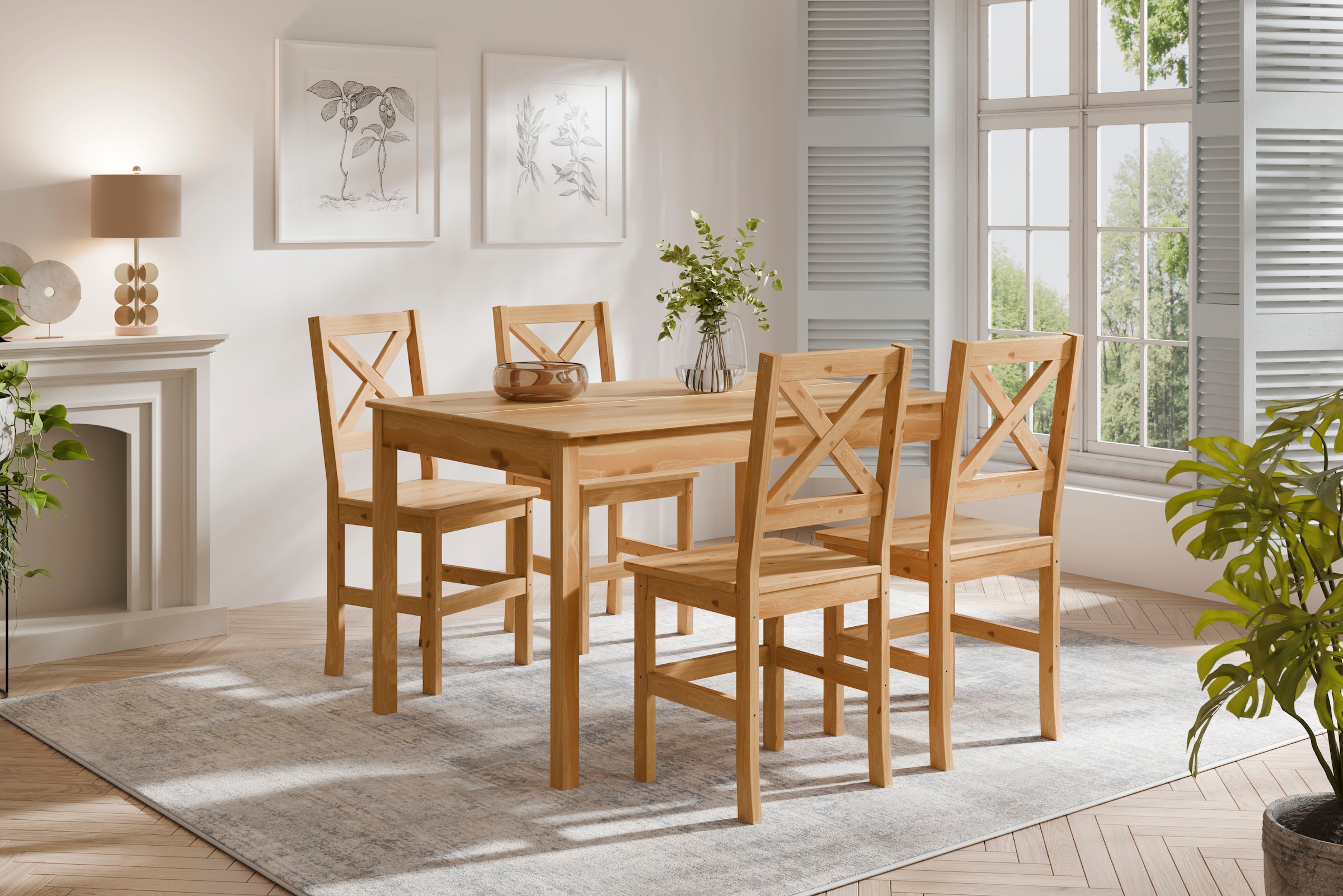 Home affaire 4-Fussstuhl »Malmö«, (Set), 2 St., Holzstuhl Kiefer Massivholz naturfarbig, erhältich als 2er und 4er-Set