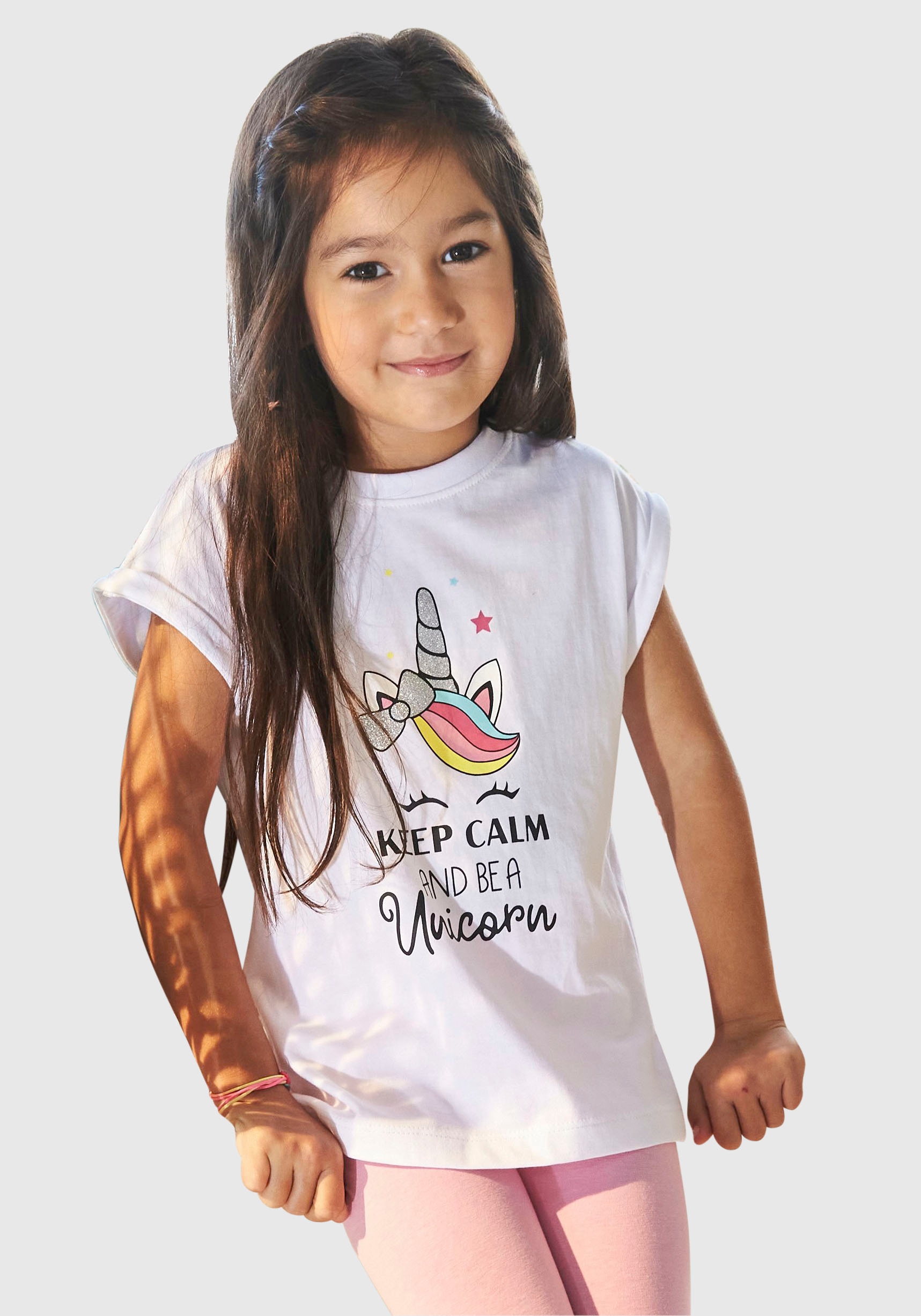 Modische KIDSWORLD T-Shirt »keep calm niedlichem versandkostenfrei a Einhornmotiv mit Mindestbestellwert be unicorn«, and - shoppen ohne