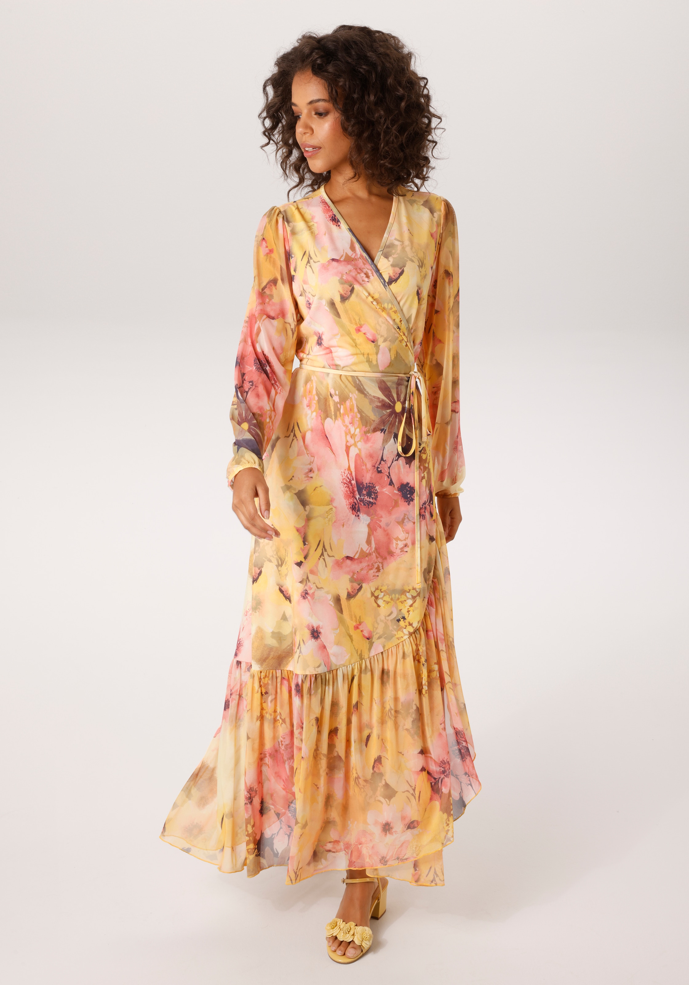 Aniston CASUAL Wickelkleid mit grossflächigen Batikblüten bedruckt - NEUE KOLLEKTION