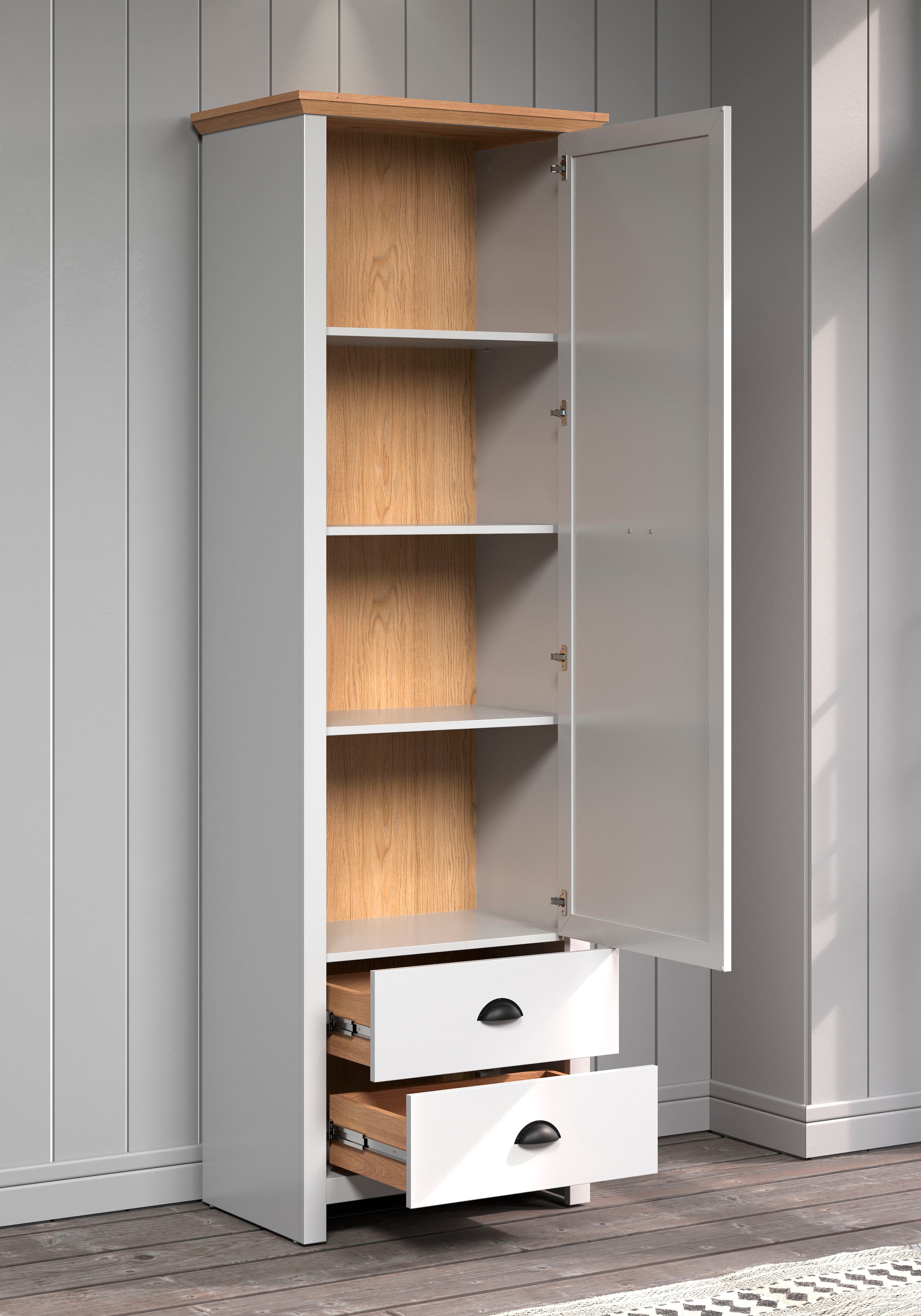 Home affaire Armoire vestiaire »Herzwill« Kleiderschrank, grau, Eiche, Kleiderstange, B/H/T ca.: 65/201/41 cm