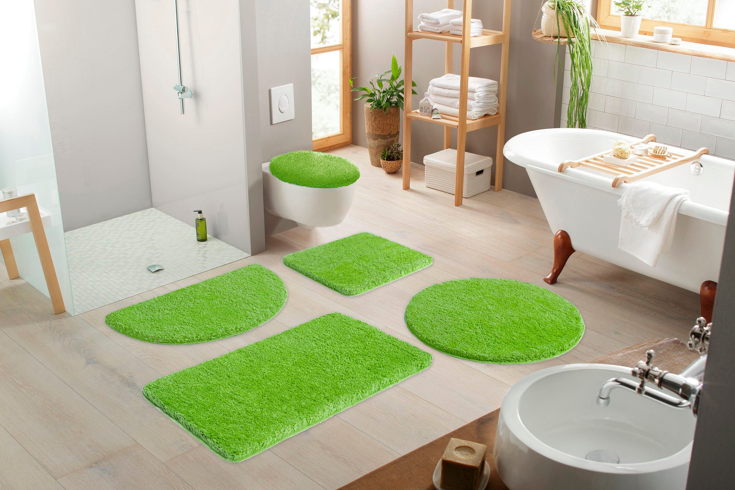 my home Badematte »Sanremo, Badvorleger, Badezimmer Teppich, sehr weich«, rutschhemmend beschichtet, fussbodenheizungsgeeignet-schnell trocknend, Badteppich, unifarben, rechteckig, rund & als 3-tlg. Set erhältlich