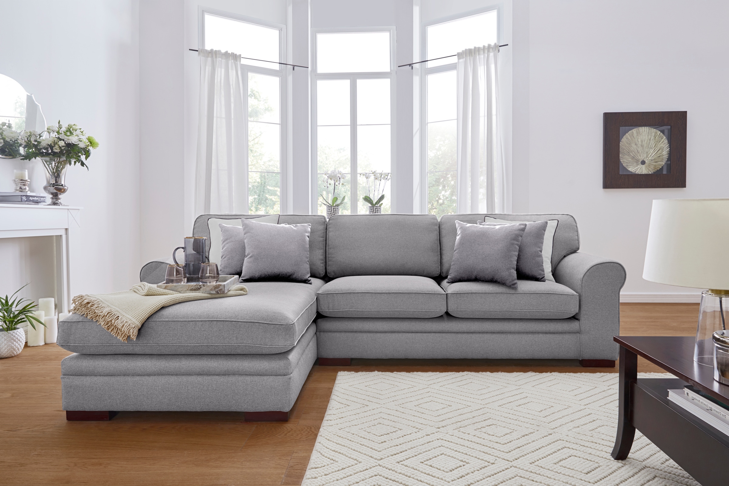 Home affaire Ecksofa »Broughton L-Form« weicher Sitzkomfort, incl. 4 Zierkissen, Keder
