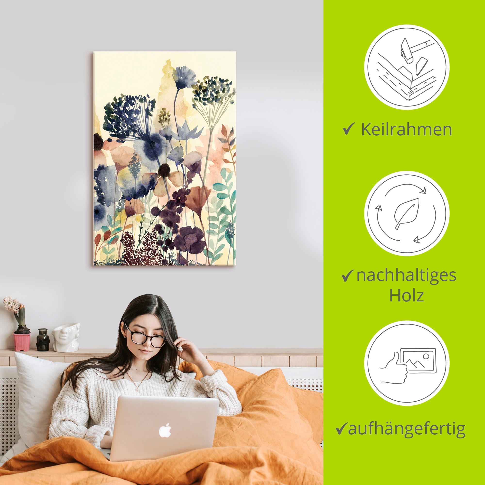 Artland Leinwandbild »Sonnengetrocknete Blüten II« Blumenwiese 1 Stk. tlg. auf Holzrahmen gespannt