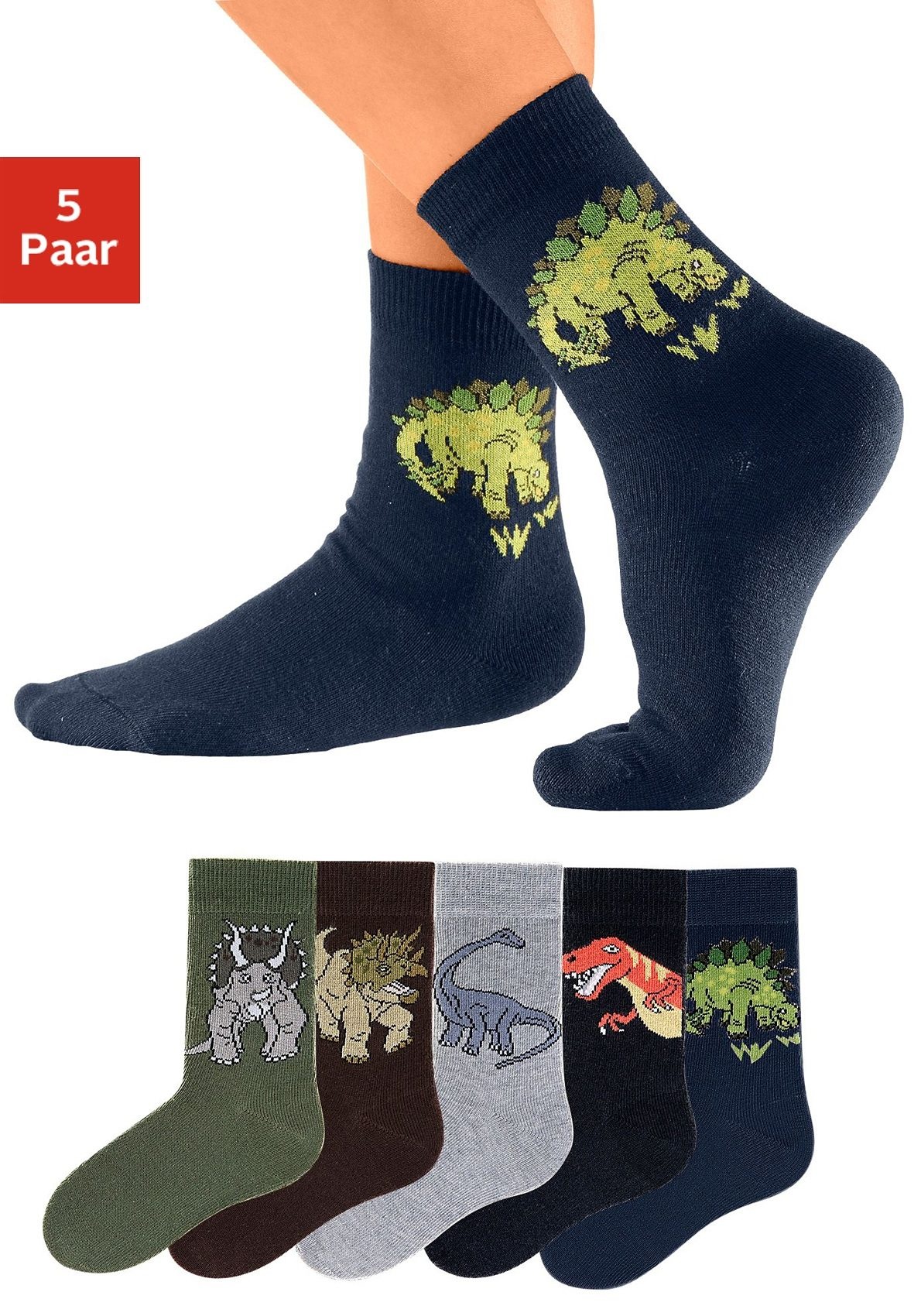 Image of H.I.S Socken Packung, 5 Stk. tlg. mit Dinosauriermotiven