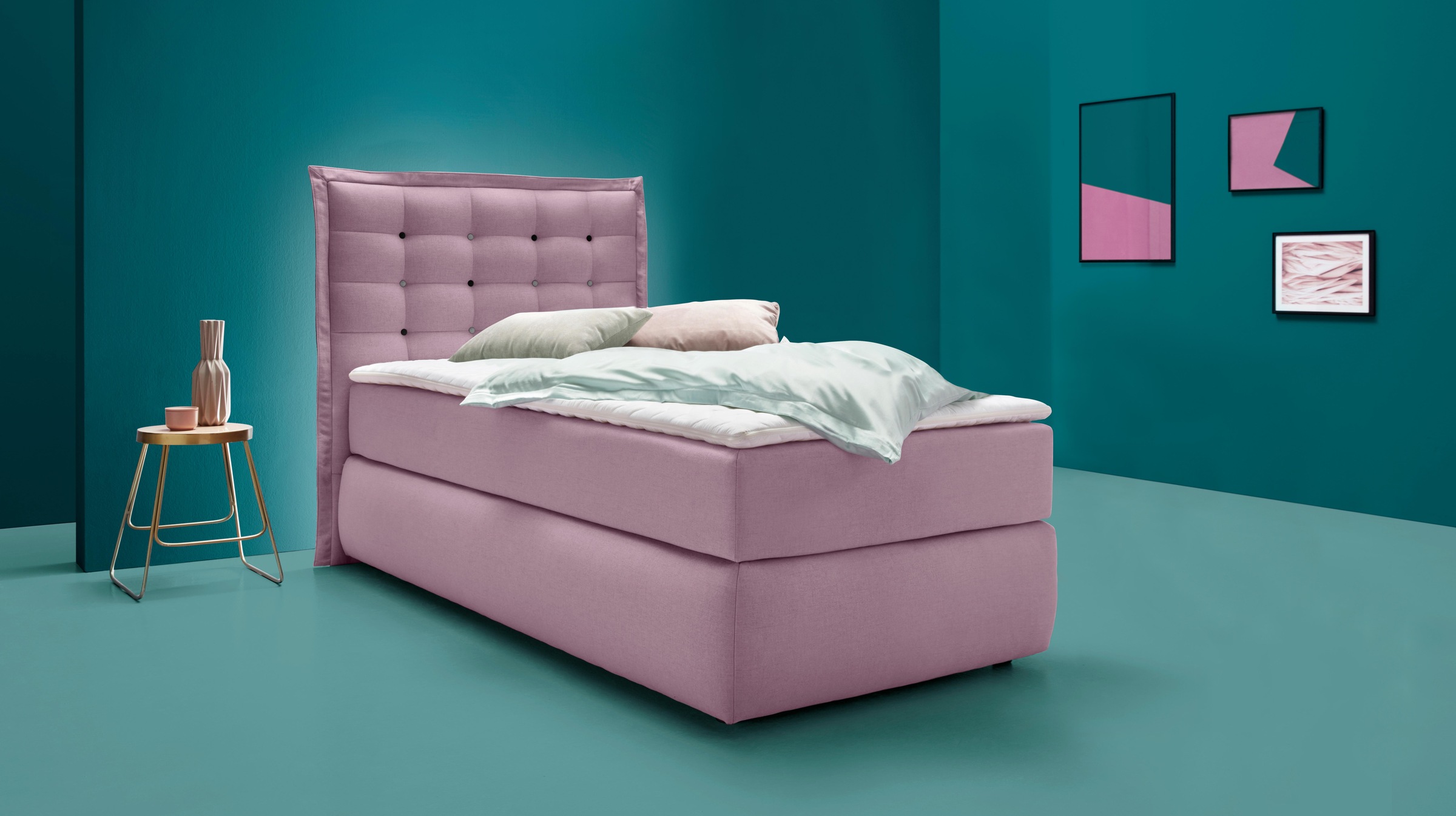 Home affaire Boxspringbett »Sagres« Kopfteil mit 2farbiger Flatterbiese und zweifarbigen Knöpfen