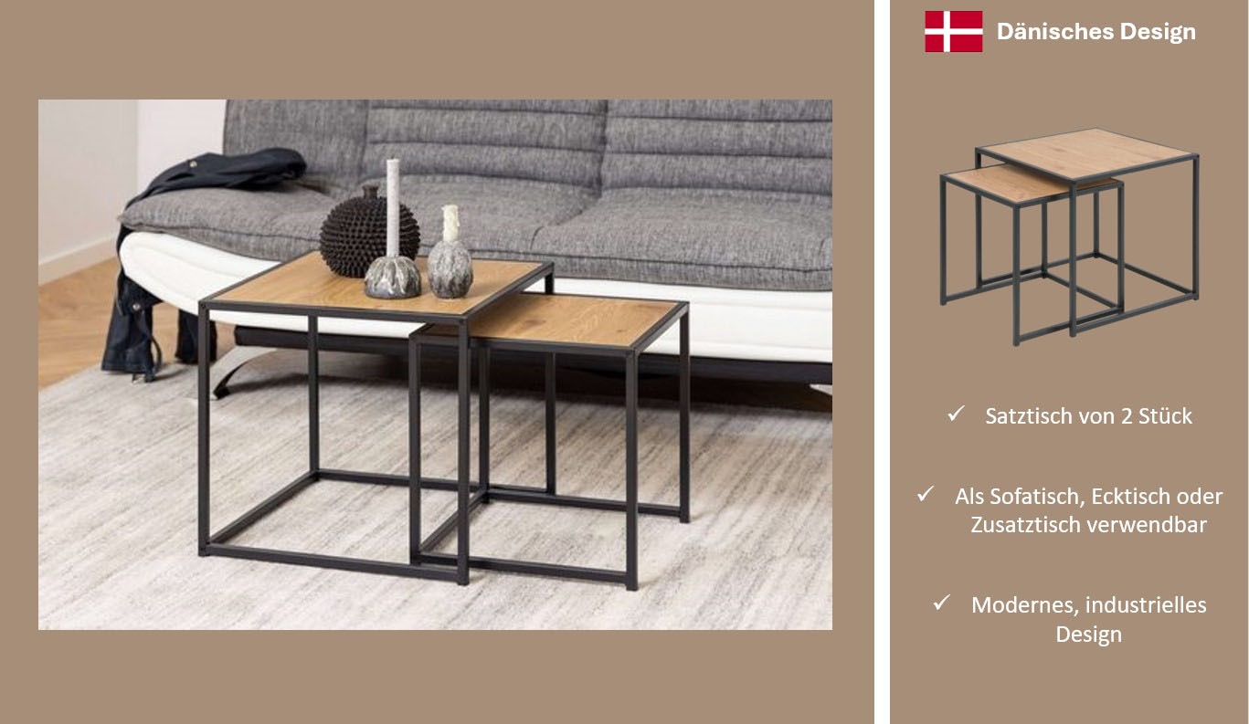 ACTONA GROUP Couchtisch »Seaford« Beistelltisch, Sofatisch, OTTOs Choice,  Couchtisch-Set, Wildeiche-Optik, Gestell aus Stahl, Satz mit 2 Teilen