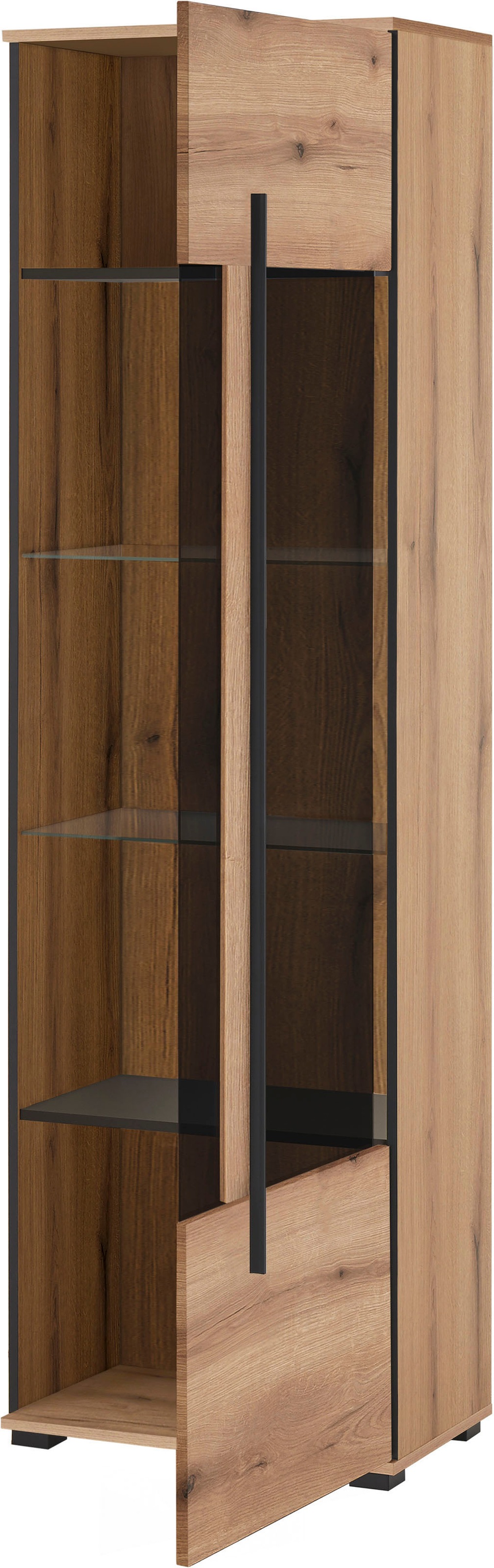 INOSIGN Vitrine »Cantara, Vitrinenschrank in Eiche Evoke oder weiss, Standvitrine«, schwarzer Stangengriff, ausreichend Stauraum, vielseitig einsetzbar